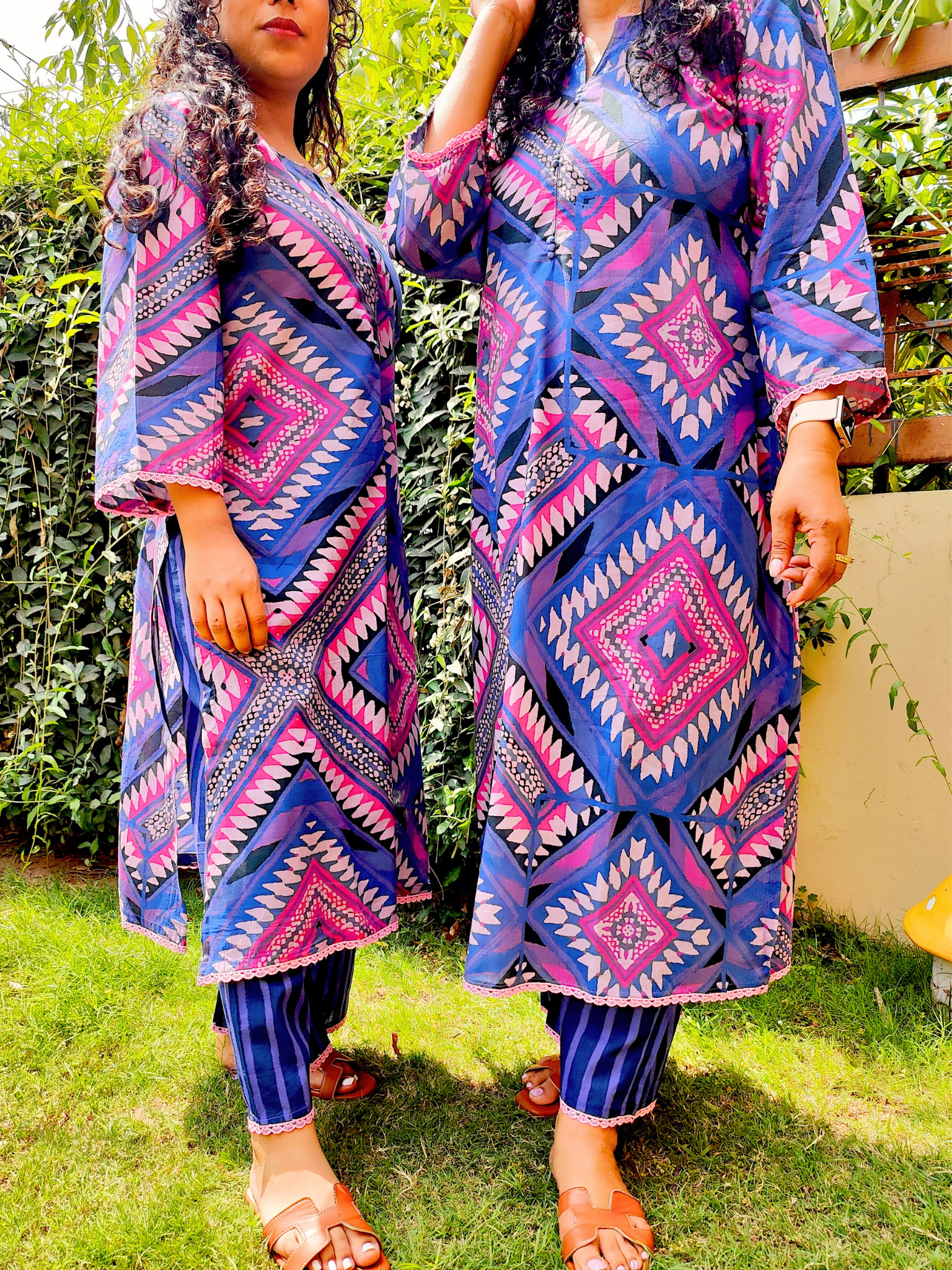 Purple Digital Printed Pink Lace Cotton Stitched Co-Ord Set