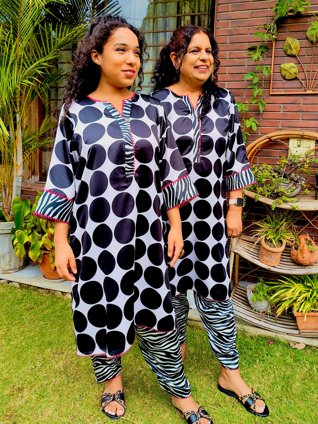 Black Polka Dot Satin Silk Stitched Co-Ord Set