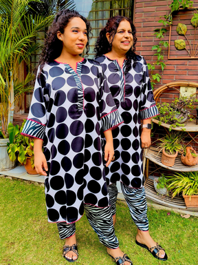 Black Polka Dot Satin Silk Stitched Co-Ord Set