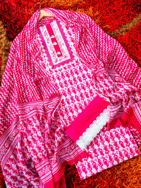 Pink Cotton Unstitched Dress Material Suit Set