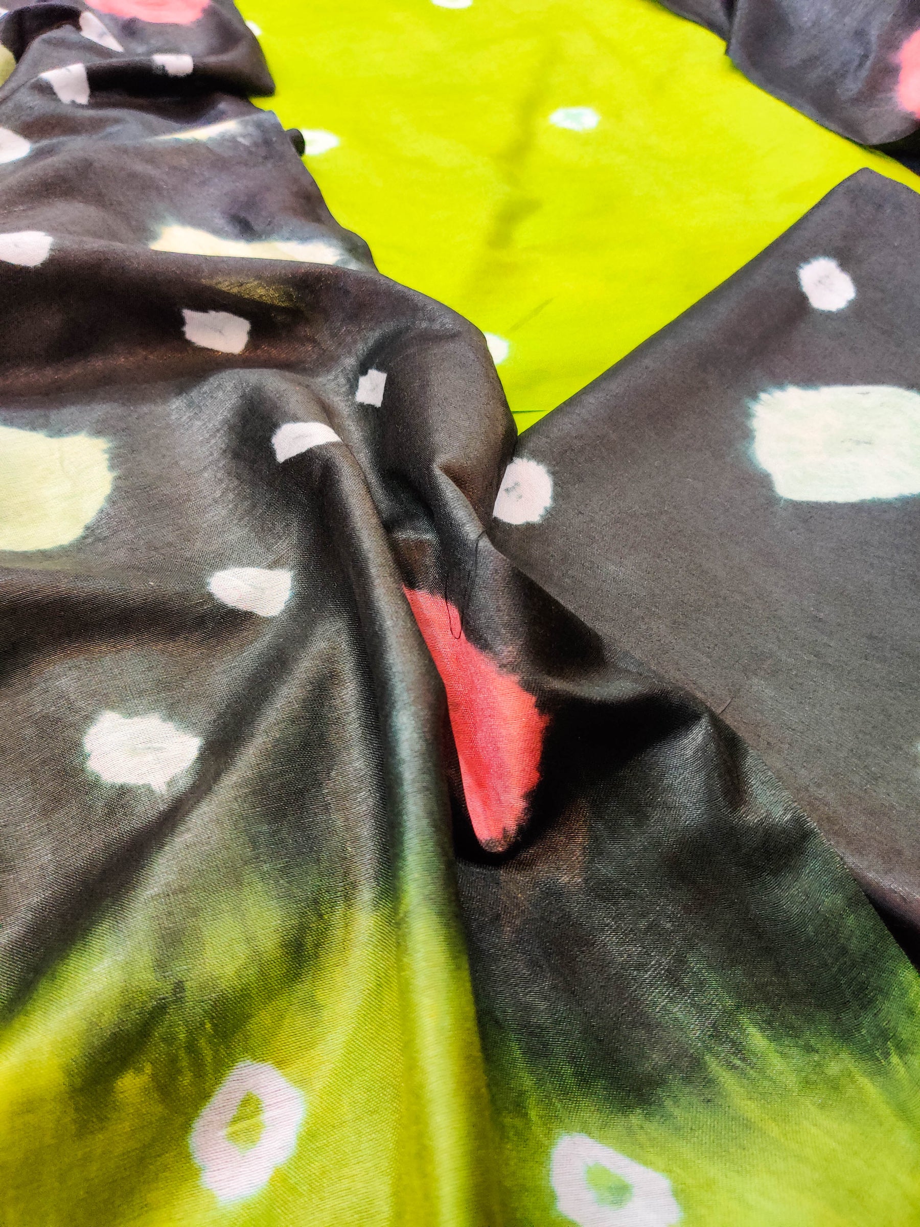 Lime Green Cotton Silk Bandhej Unstitched Dress Material Suit Set