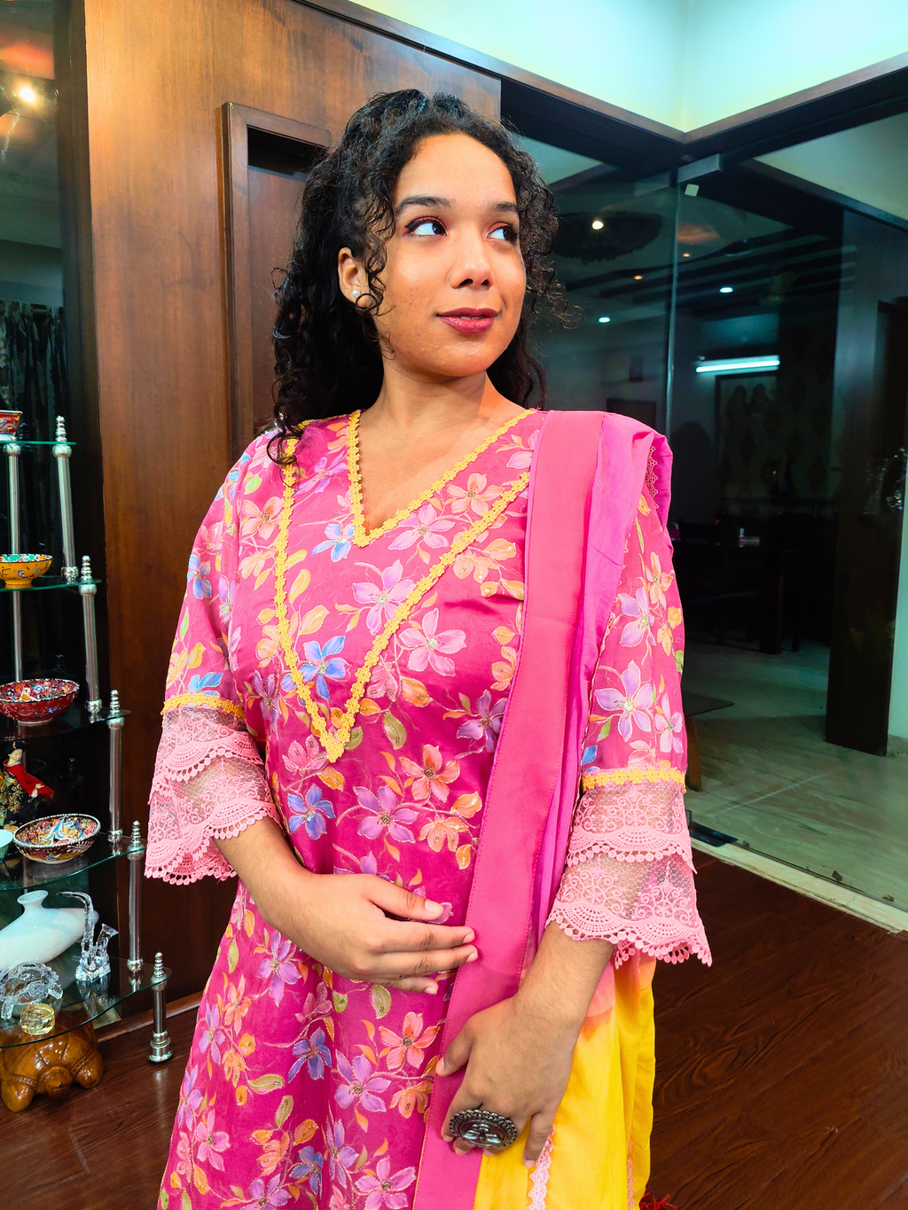 Pink Organza Embroidered Italian Lace Stitched Suit Set