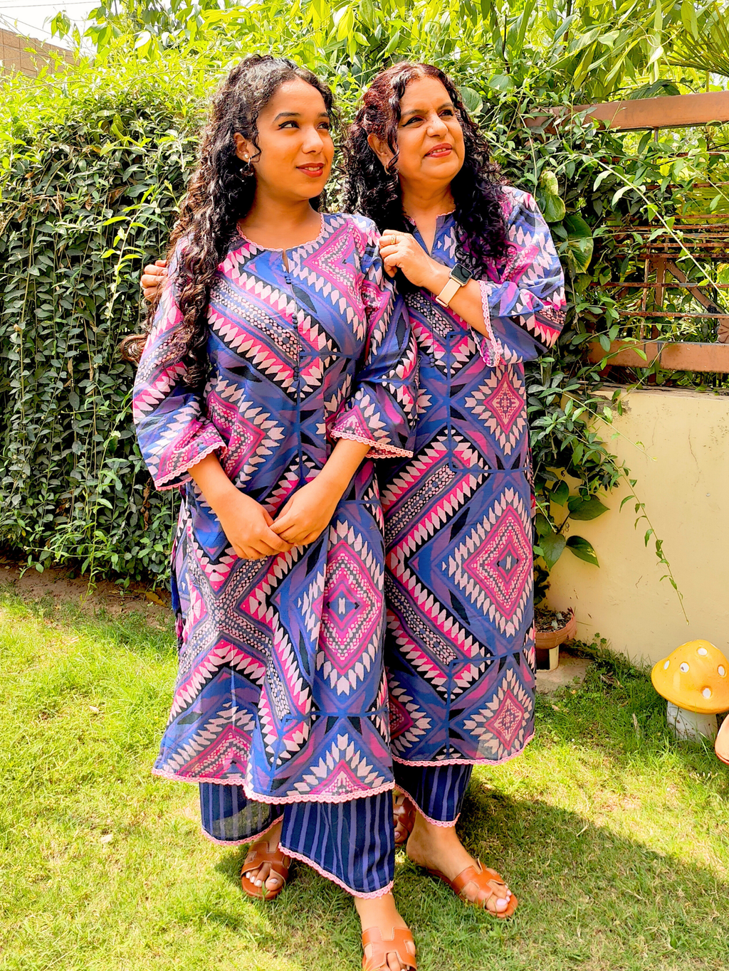 Purple Digital Printed Pink Lace Cotton Stitched Co-Ord Set