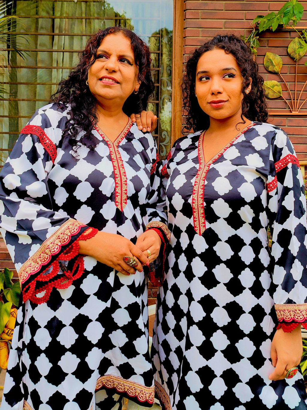 White and Black Satin Silk Maroon Lace Stitched Co-Ord Set