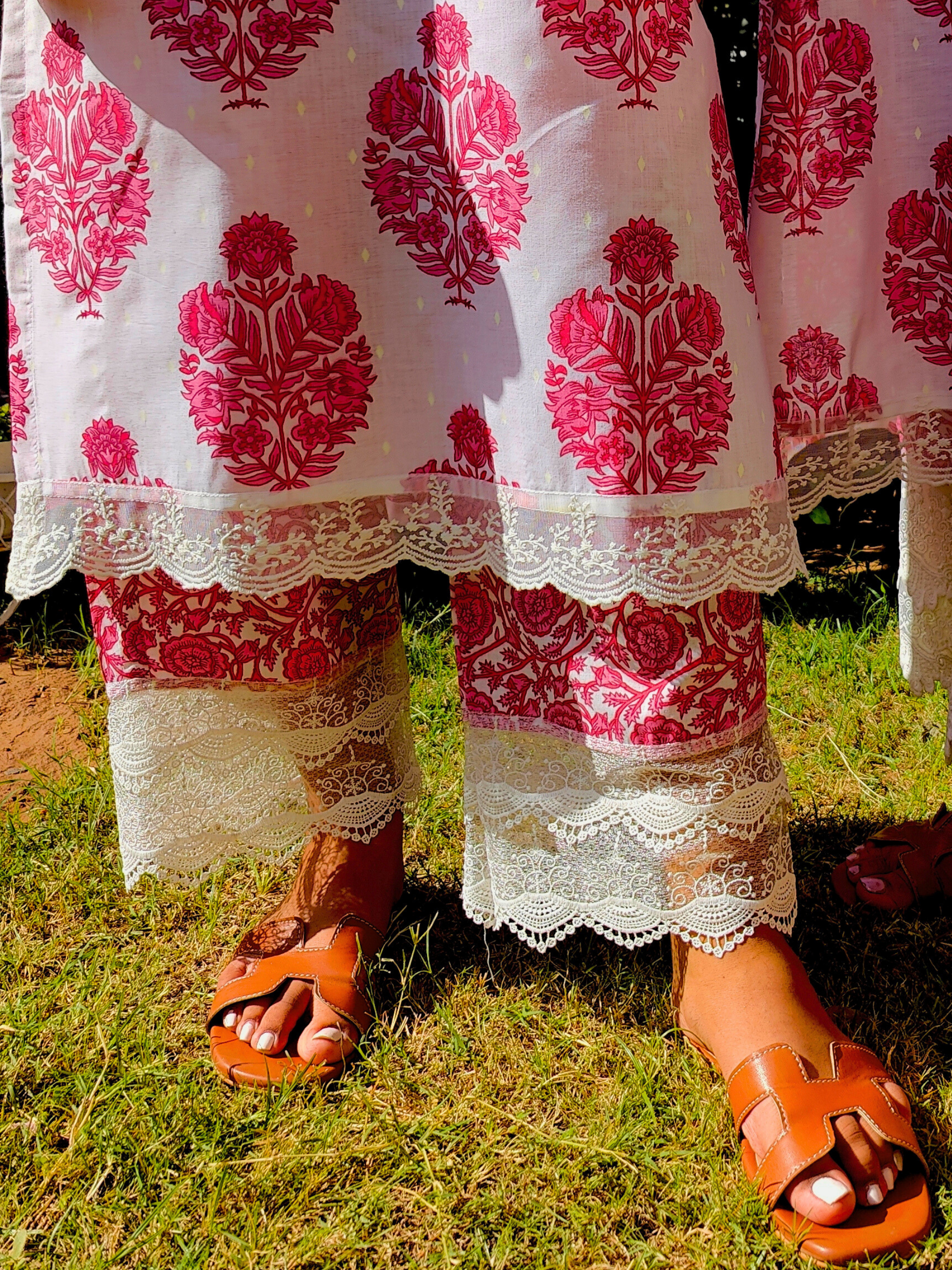 White Handblock Cotton Stitched Co-Ord Set with Mirrors