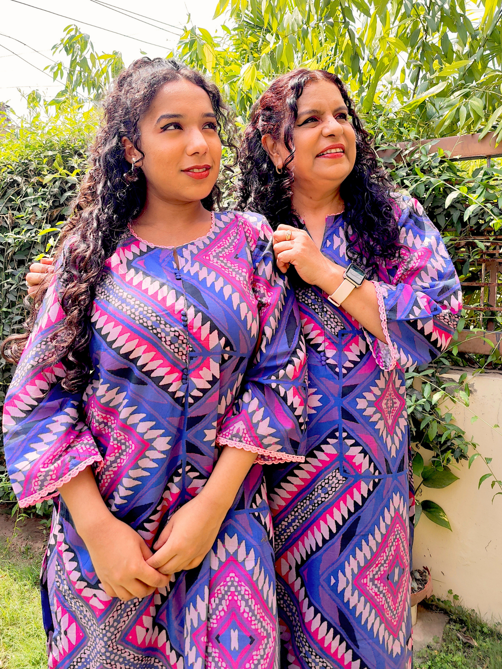 Purple Digital Printed Pink Lace Cotton Stitched Co-Ord Set