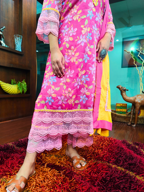 Pink Organza Embroidered Italian Lace Stitched Suit Set