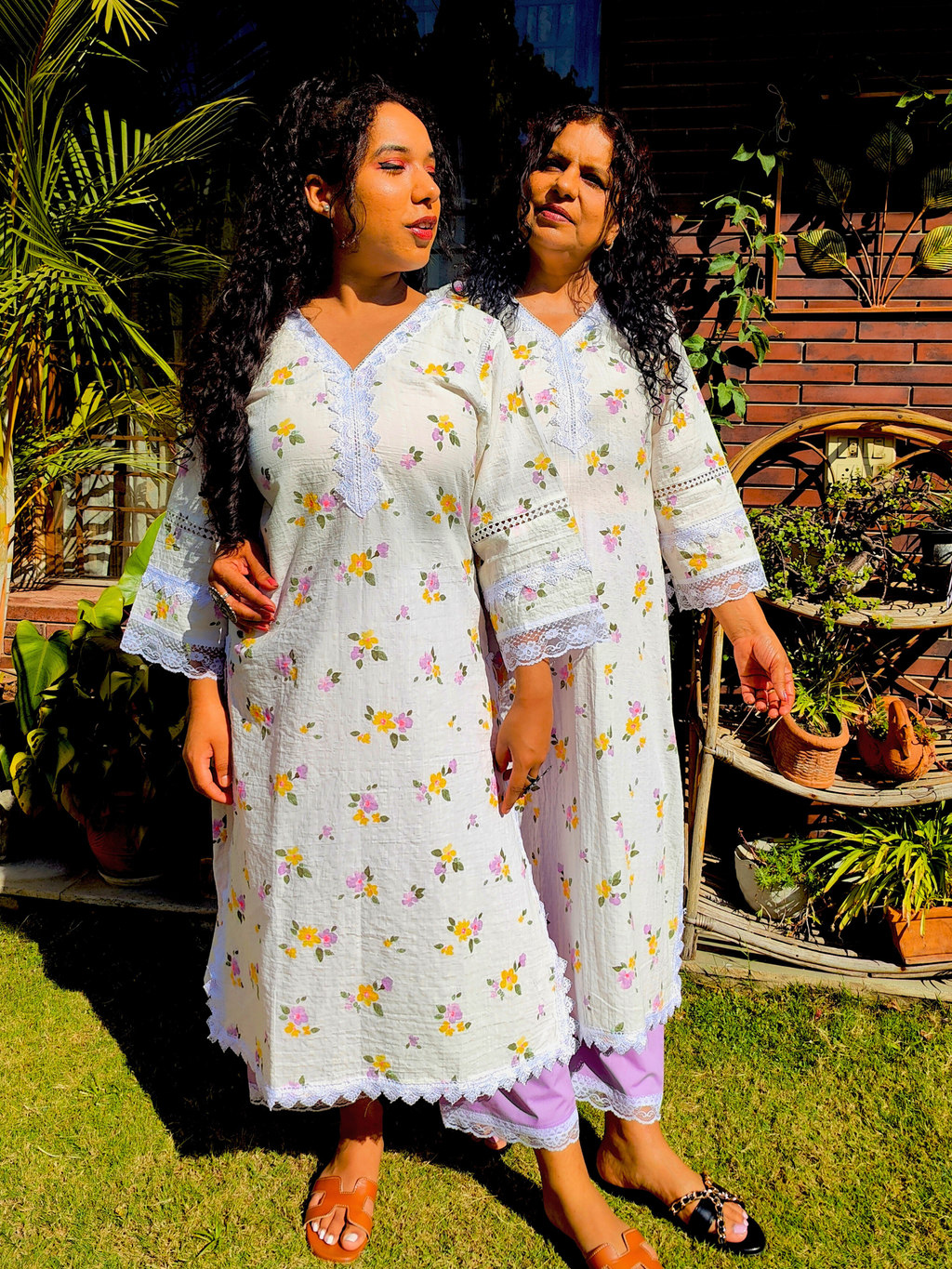 White Handblock Floral Cotton Stitched Co-Ord Set