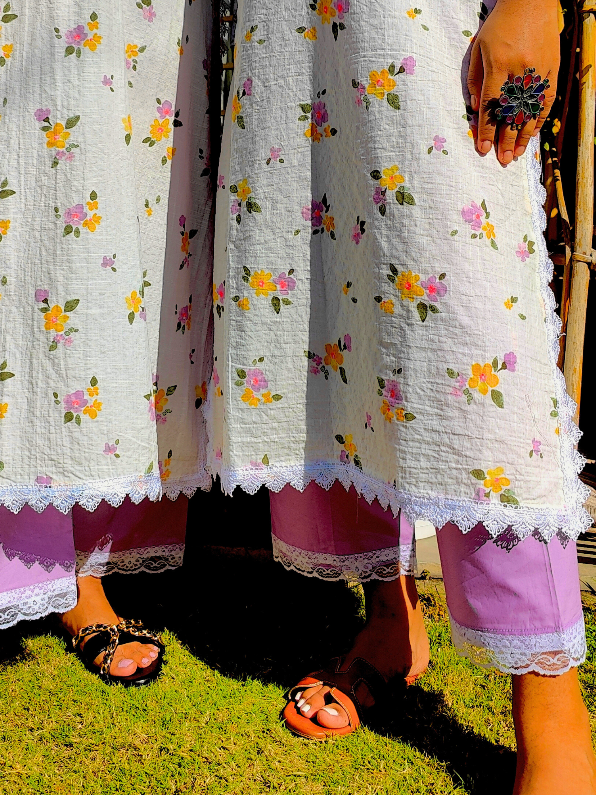 White Handblock Floral Cotton Stitched Co-Ord Set