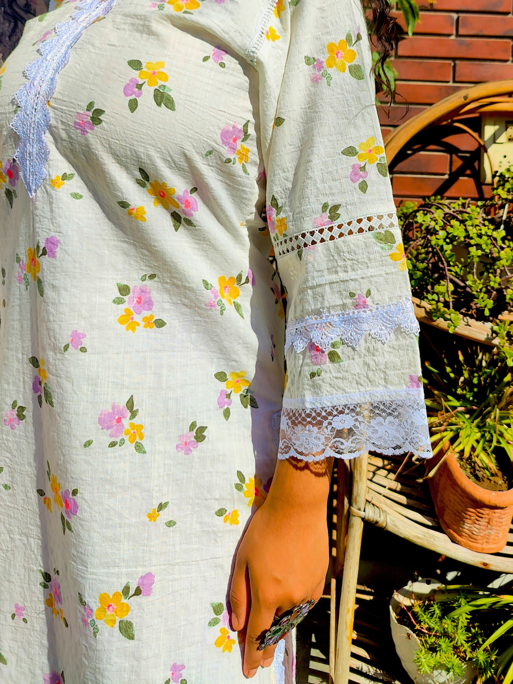 White Handblock Floral Cotton Stitched Co-Ord Set