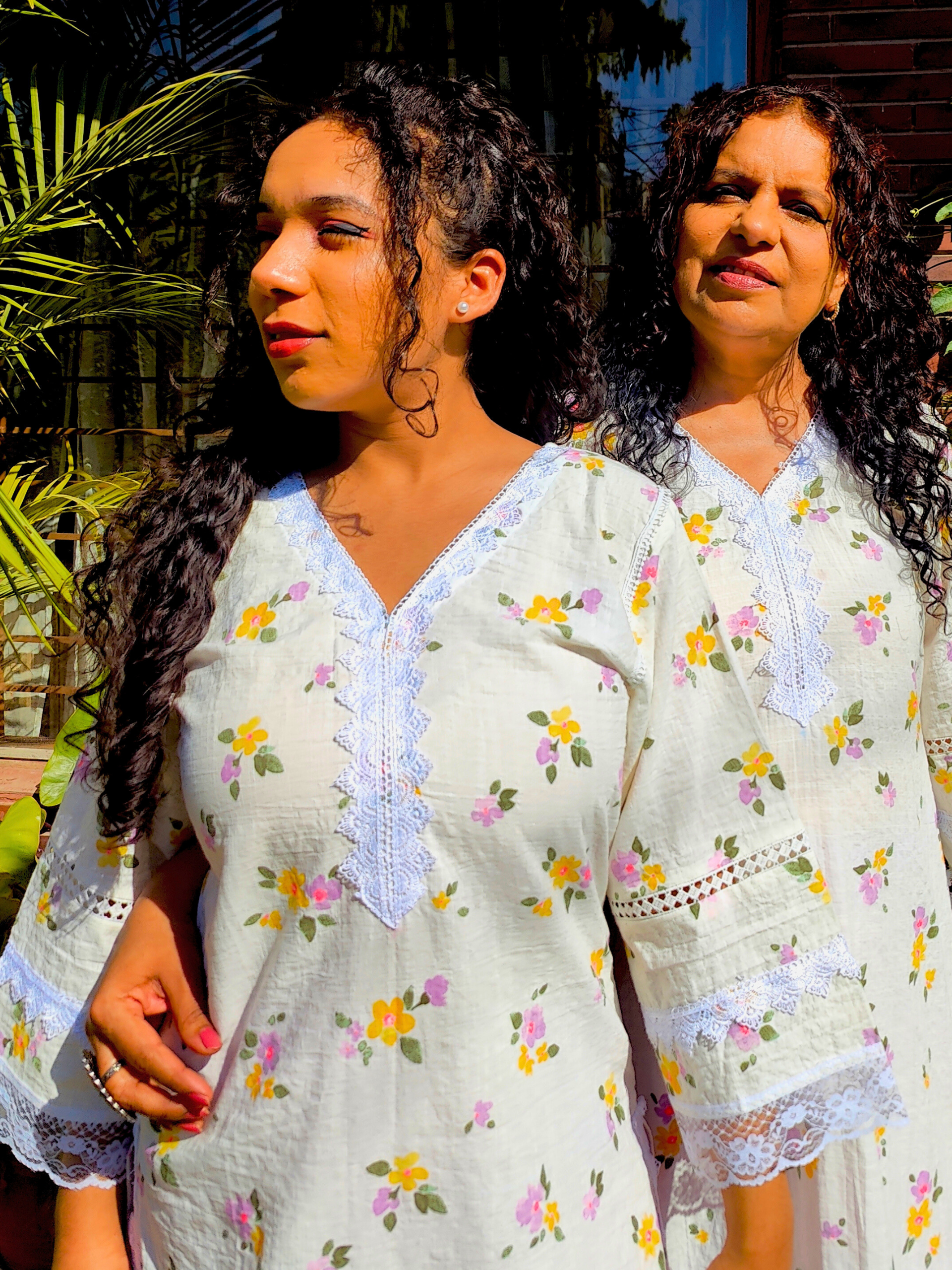 White Handblock Floral Cotton Stitched Co-Ord Set