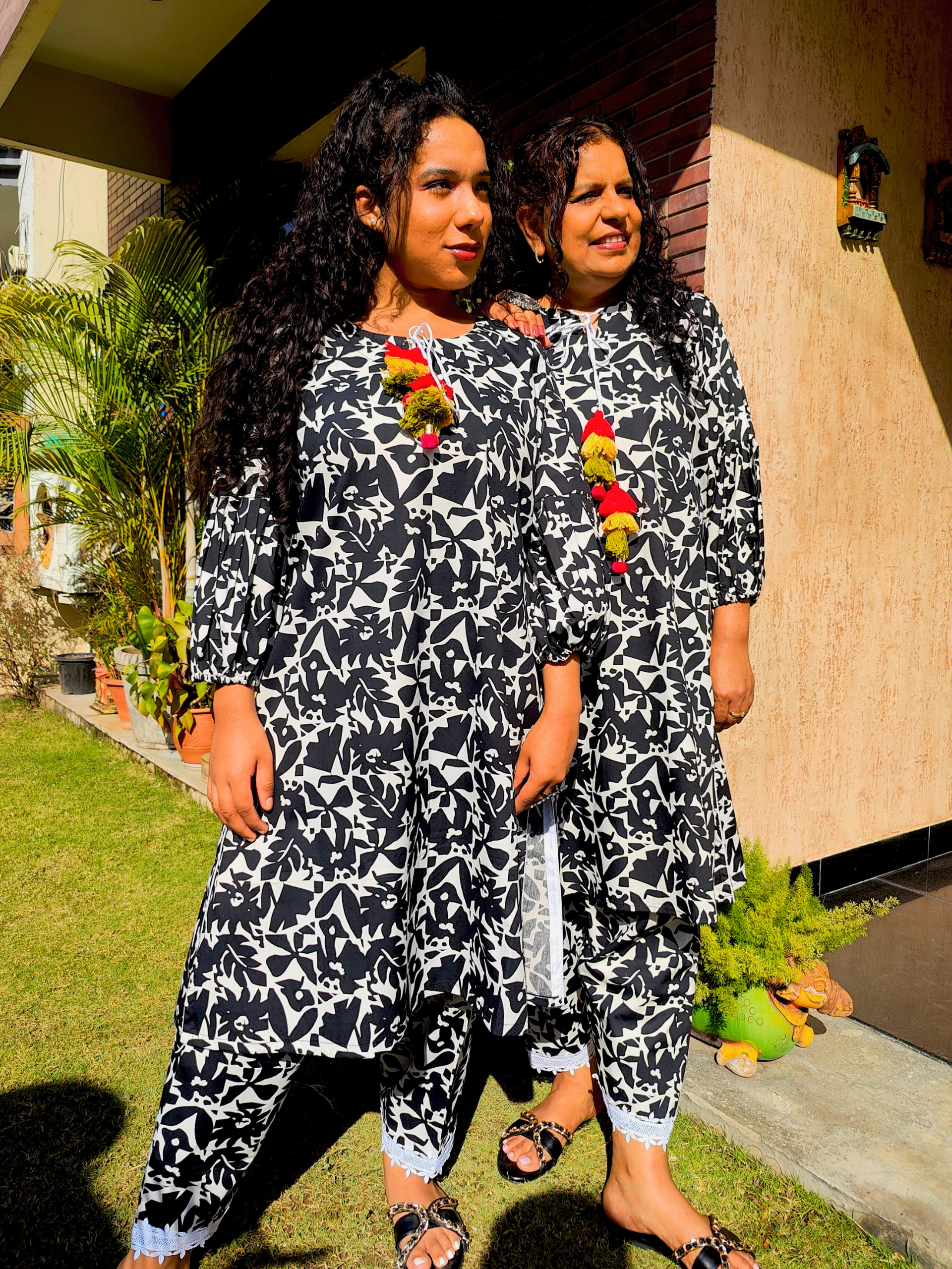 Black and White Digital Printed Cotton Stitched Co-Ord Set