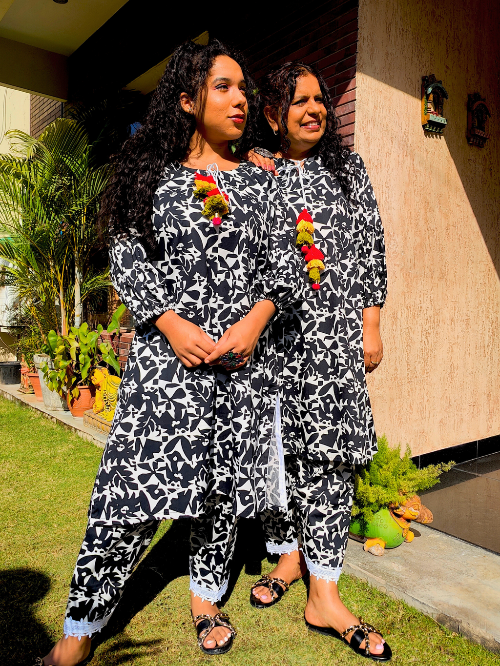 Black and White Digital Printed Cotton Stitched Co-Ord Set