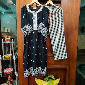 Black Embroidered Cotton Stitched Co-Ord Set