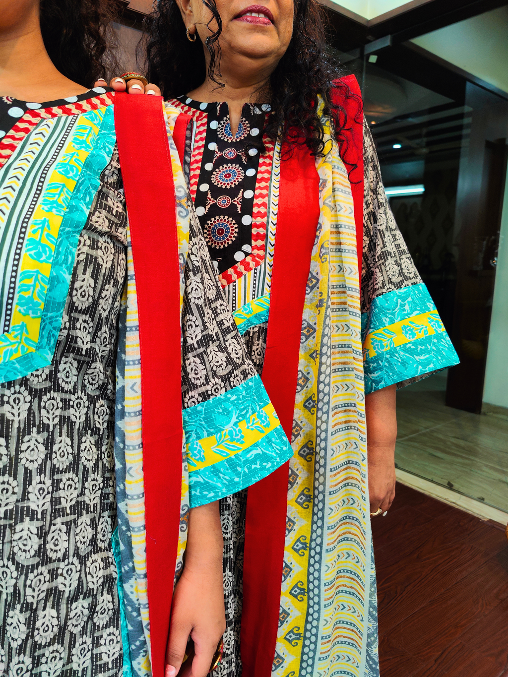 Black Handblock Multi Coloured Cotton Stitched Suit Set