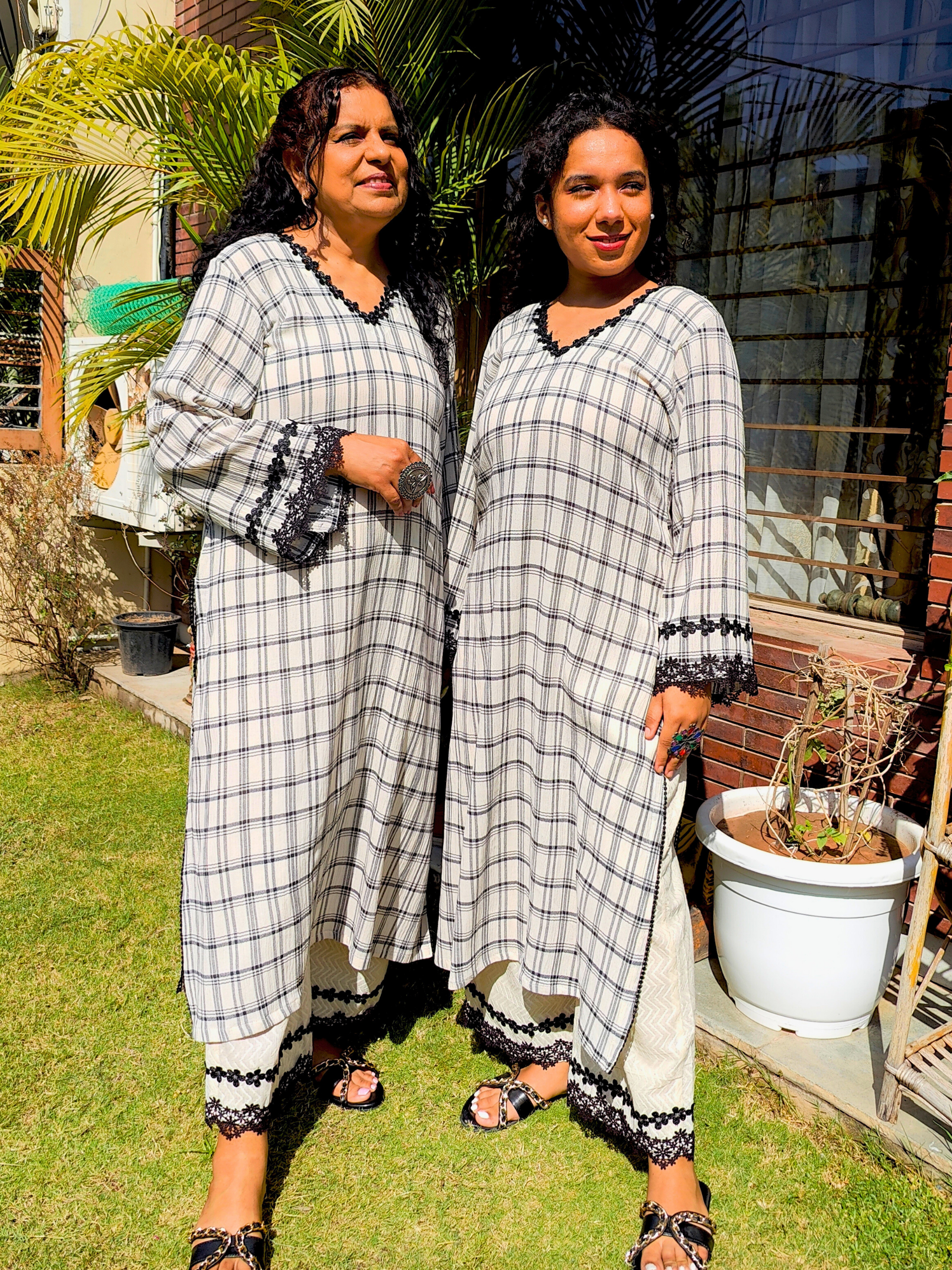 Black and White Checkred Cotton Stitched Co-Ord Set