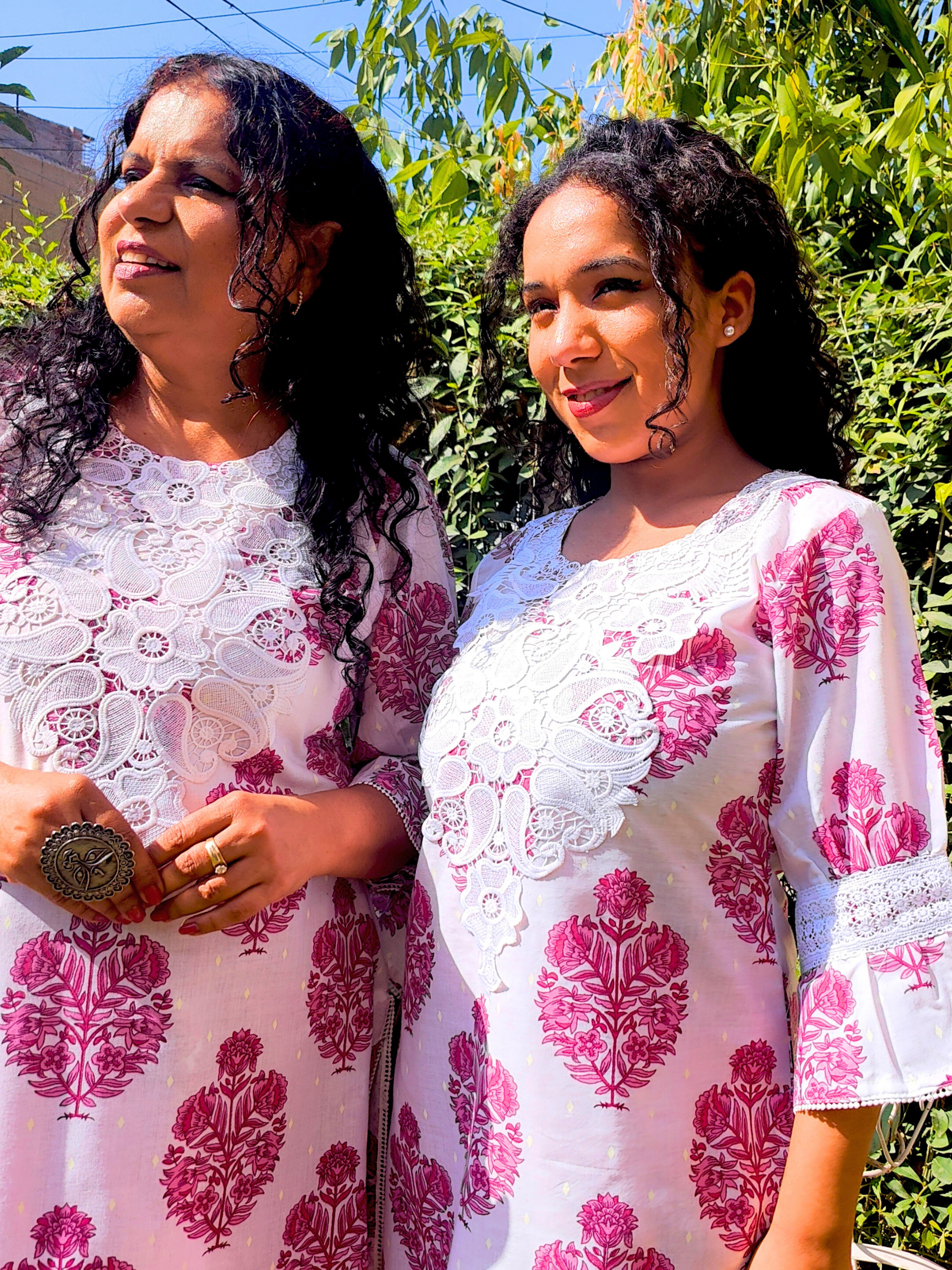 White Handblock Cut Work Lace Cotton Stitched Co-Ord Set