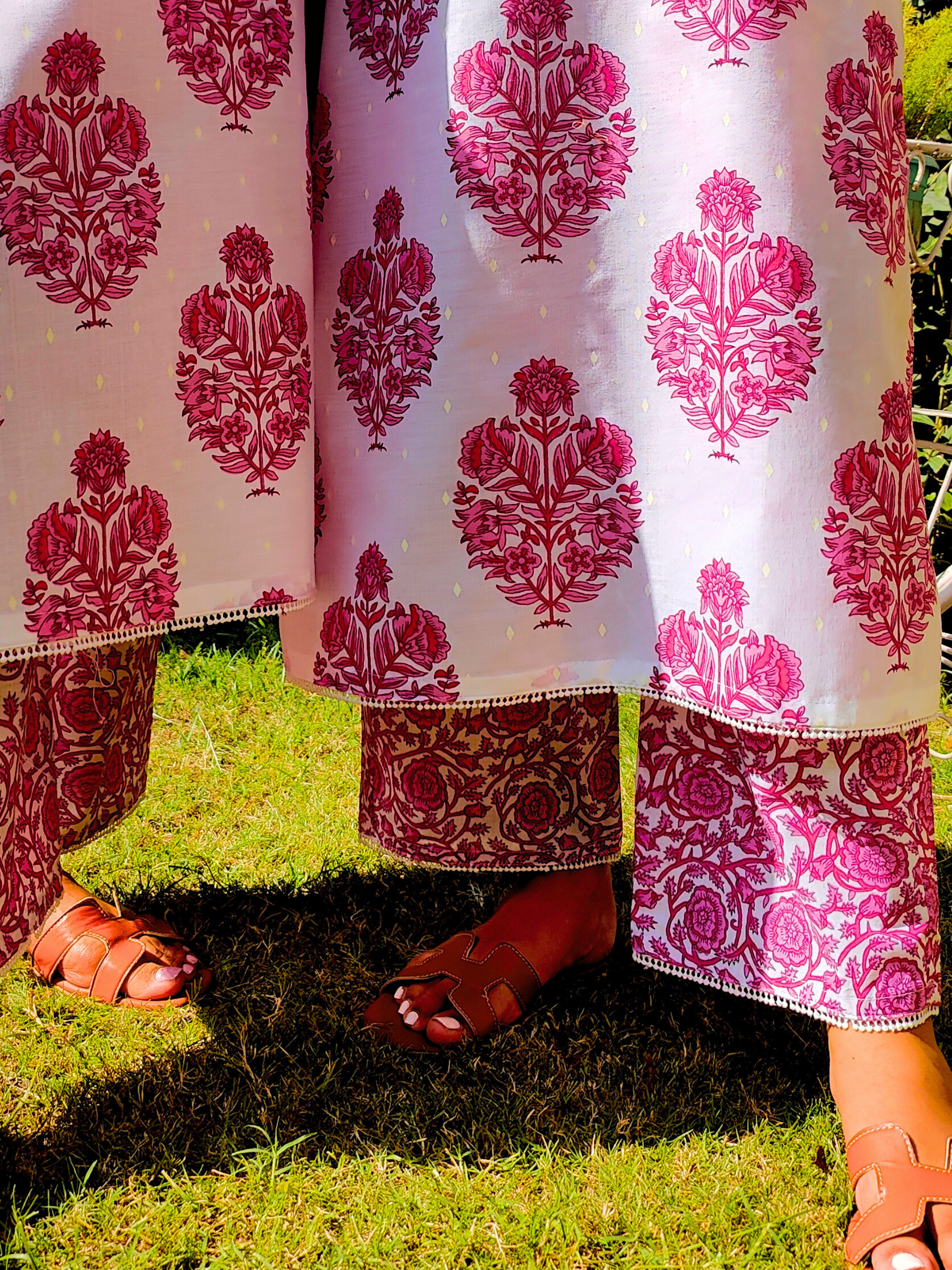 White Handblock Cut Work Lace Cotton Stitched Co-Ord Set