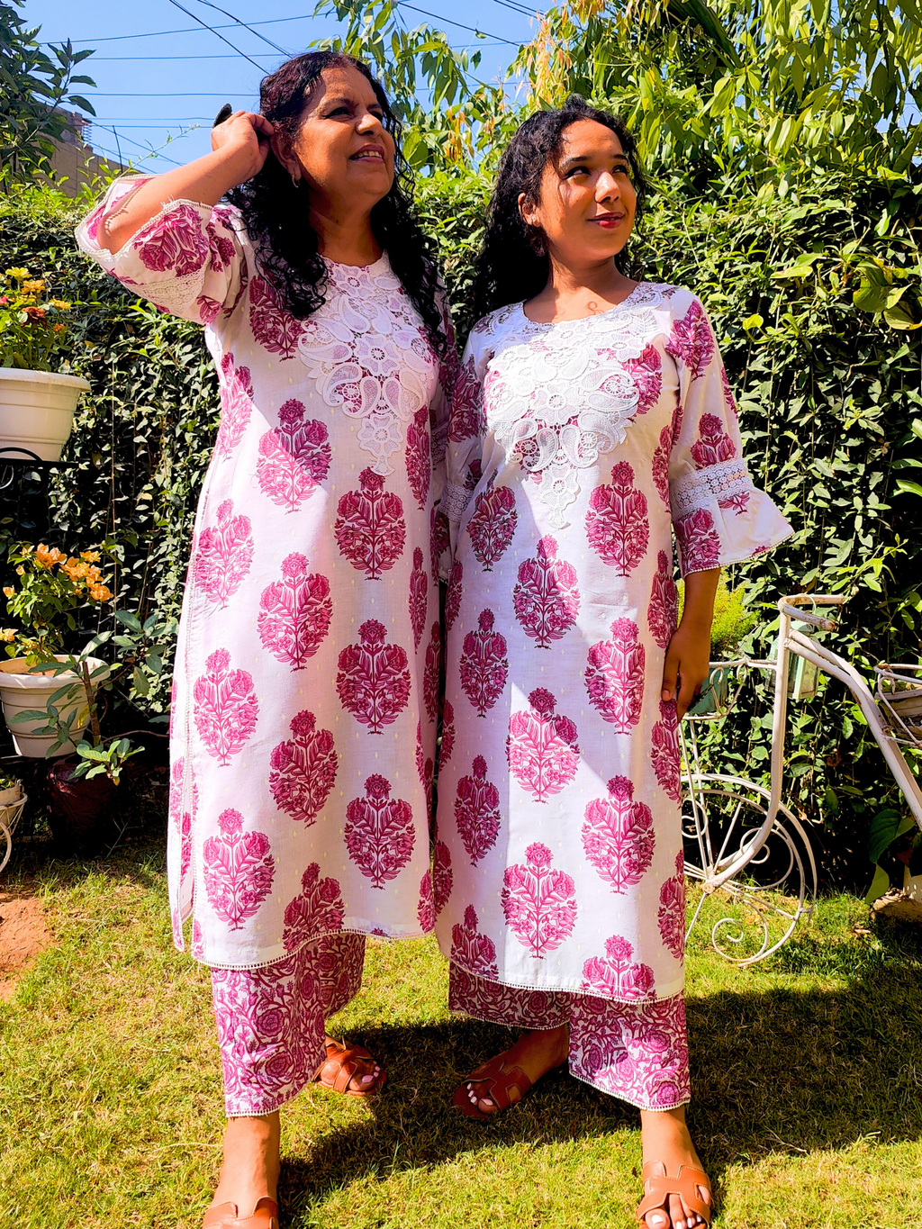 White Handblock Cut Work Lace Cotton Stitched Co-Ord Set