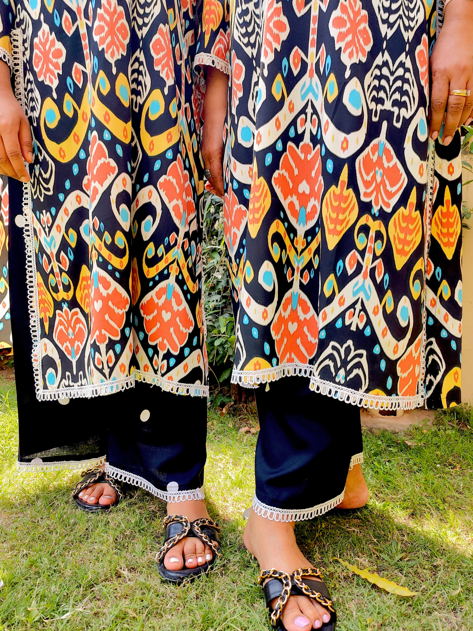 Black Abstract Digital Printed Cotton Stitched Co-Ord Set