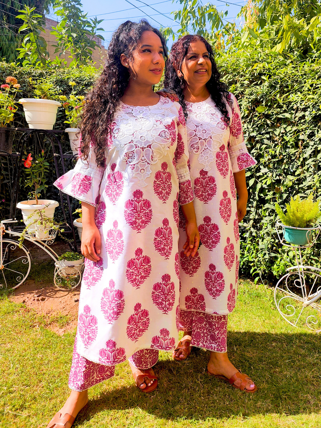 White Handblock Cut Work Lace Cotton Stitched Co-Ord Set