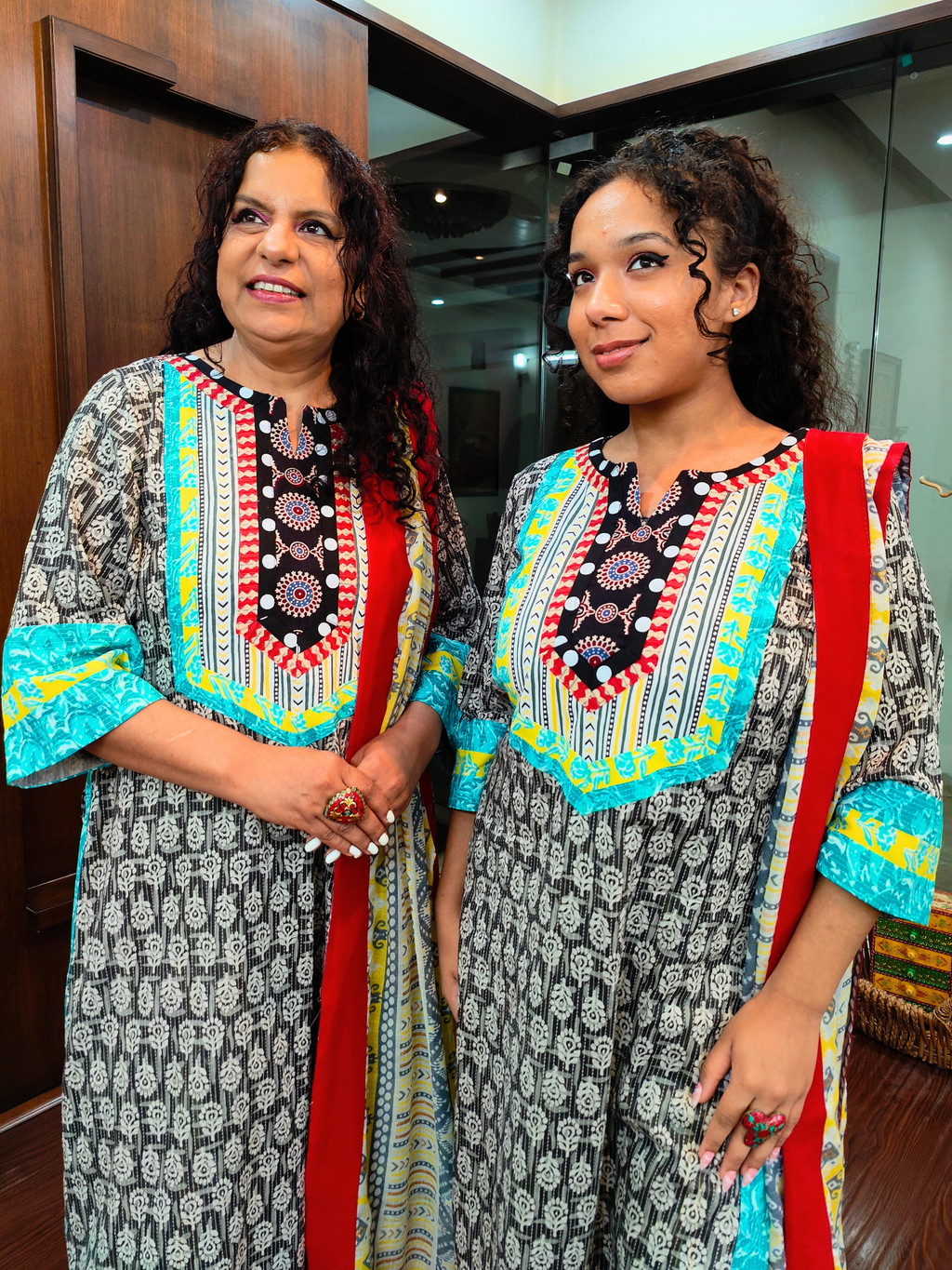 Black Handblock Multi Coloured Cotton Stitched Suit Set