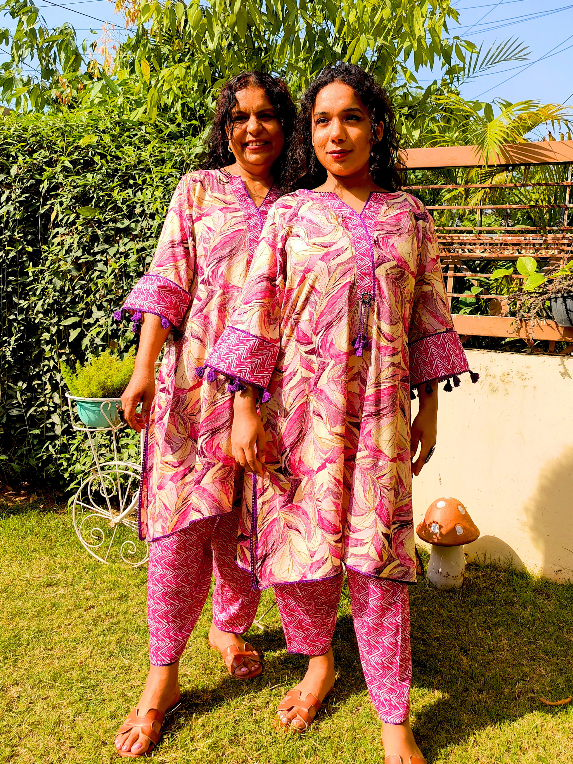 Purple Multi-coloured Cotton Stitched Co-Ord Set