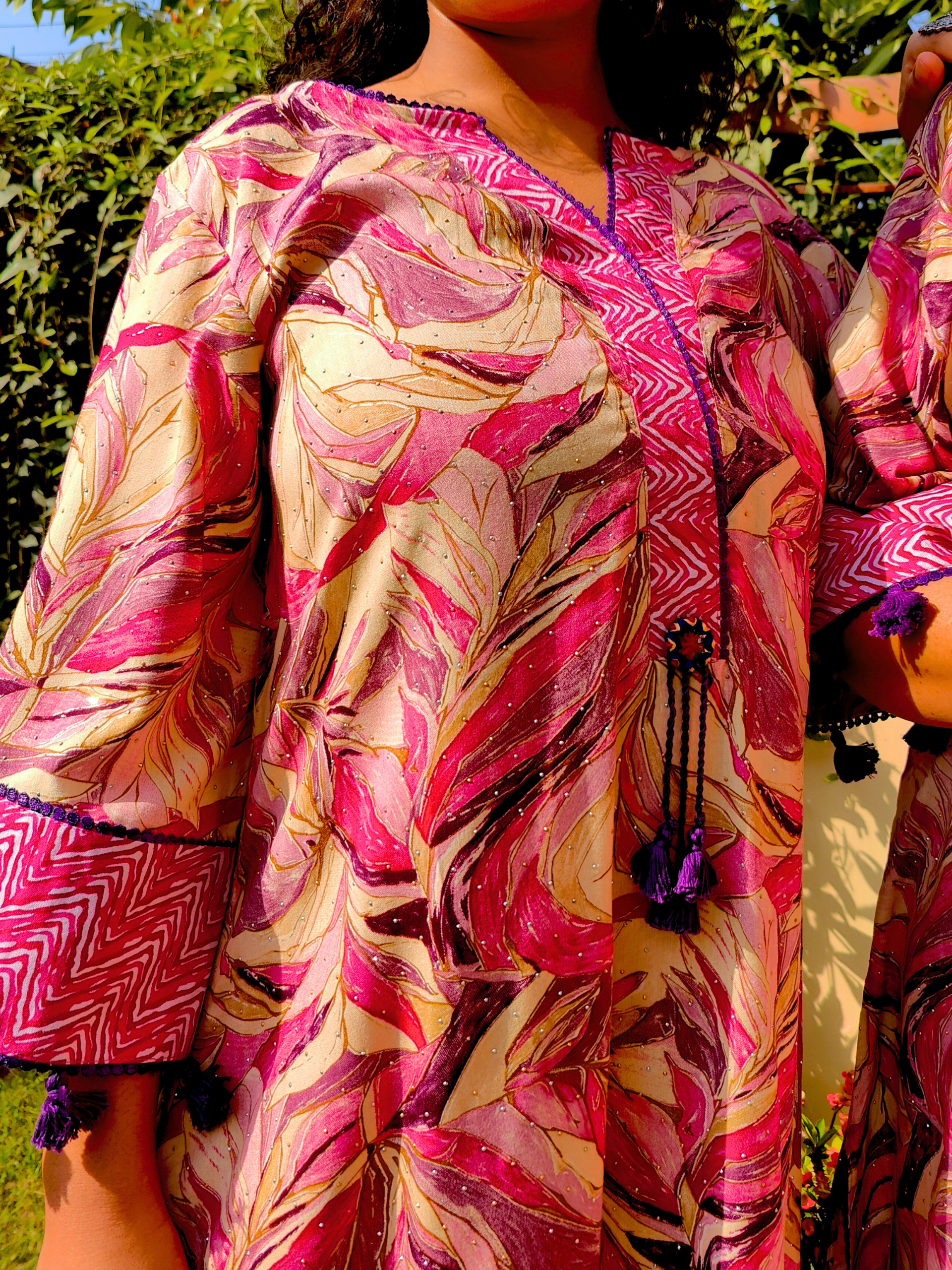 Purple Multi-coloured Cotton Stitched Co-Ord Set