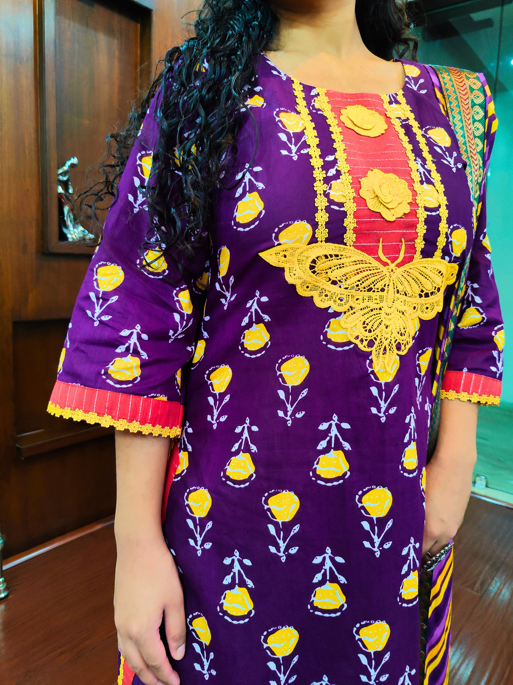 Purple Digital Printed Cotton Stitched Suit Set