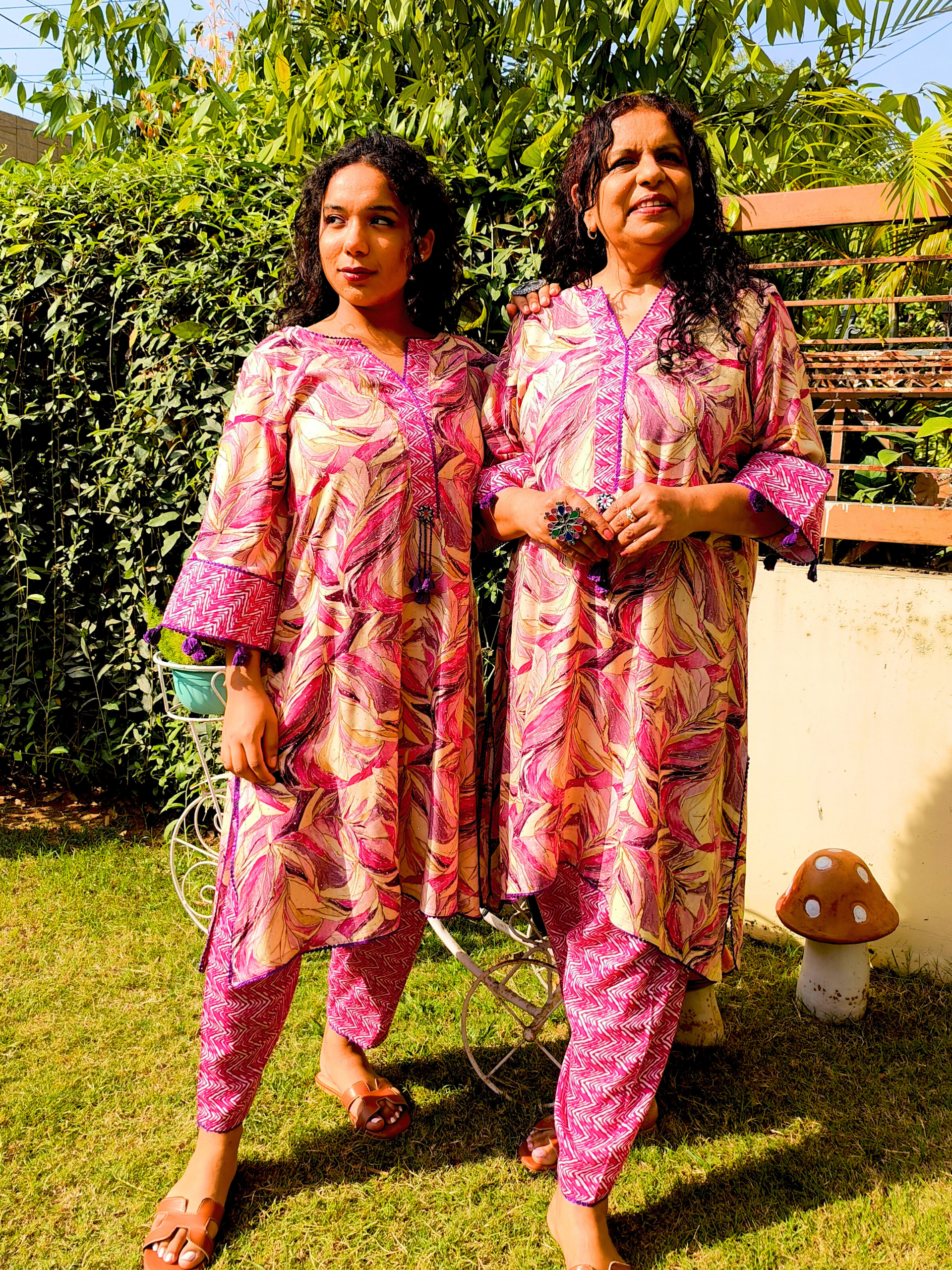 Purple Multi-coloured Cotton Stitched Co-Ord Set