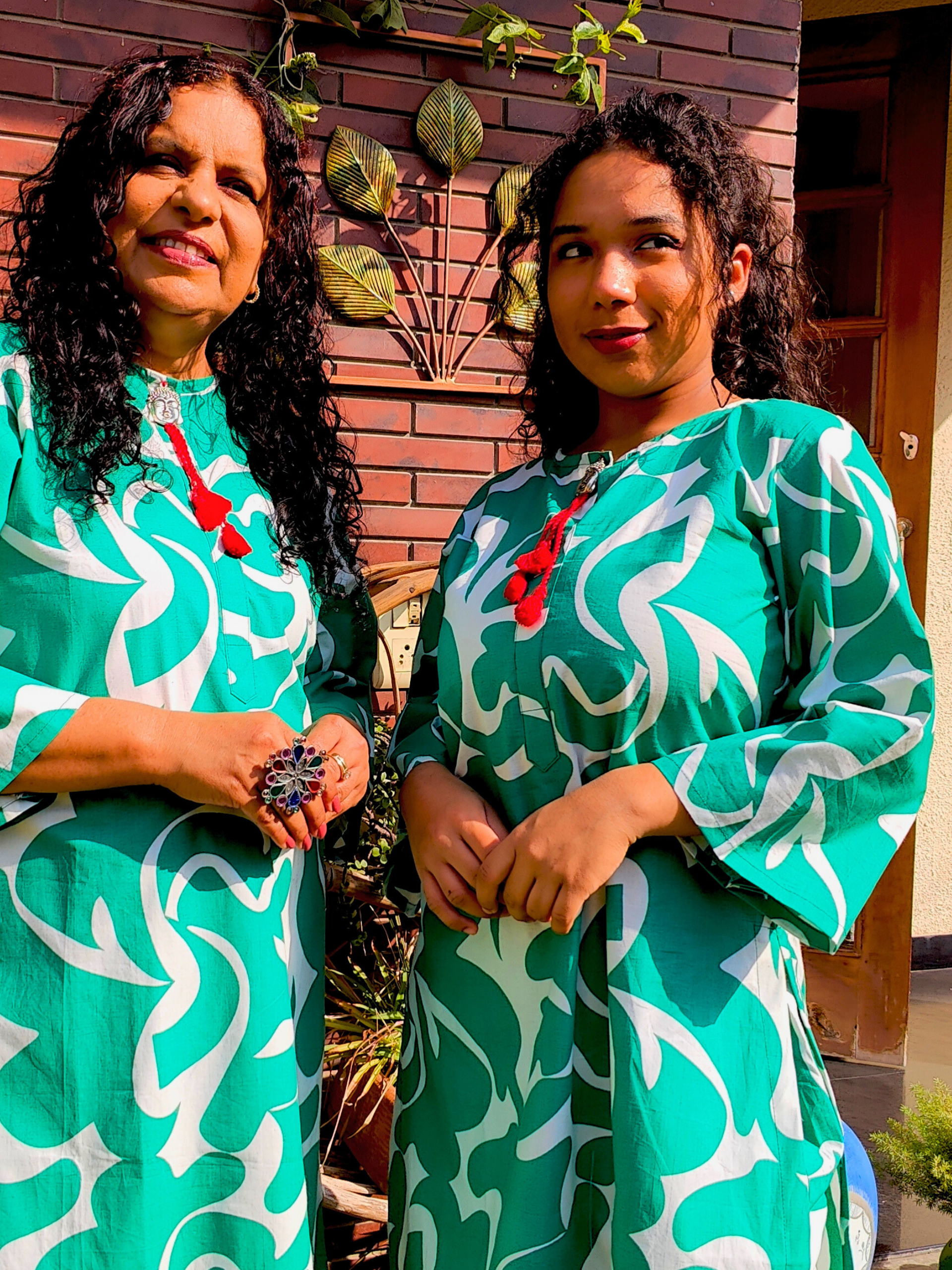 Green and White Digital Printed Cotton Stitched Co-Ord Set