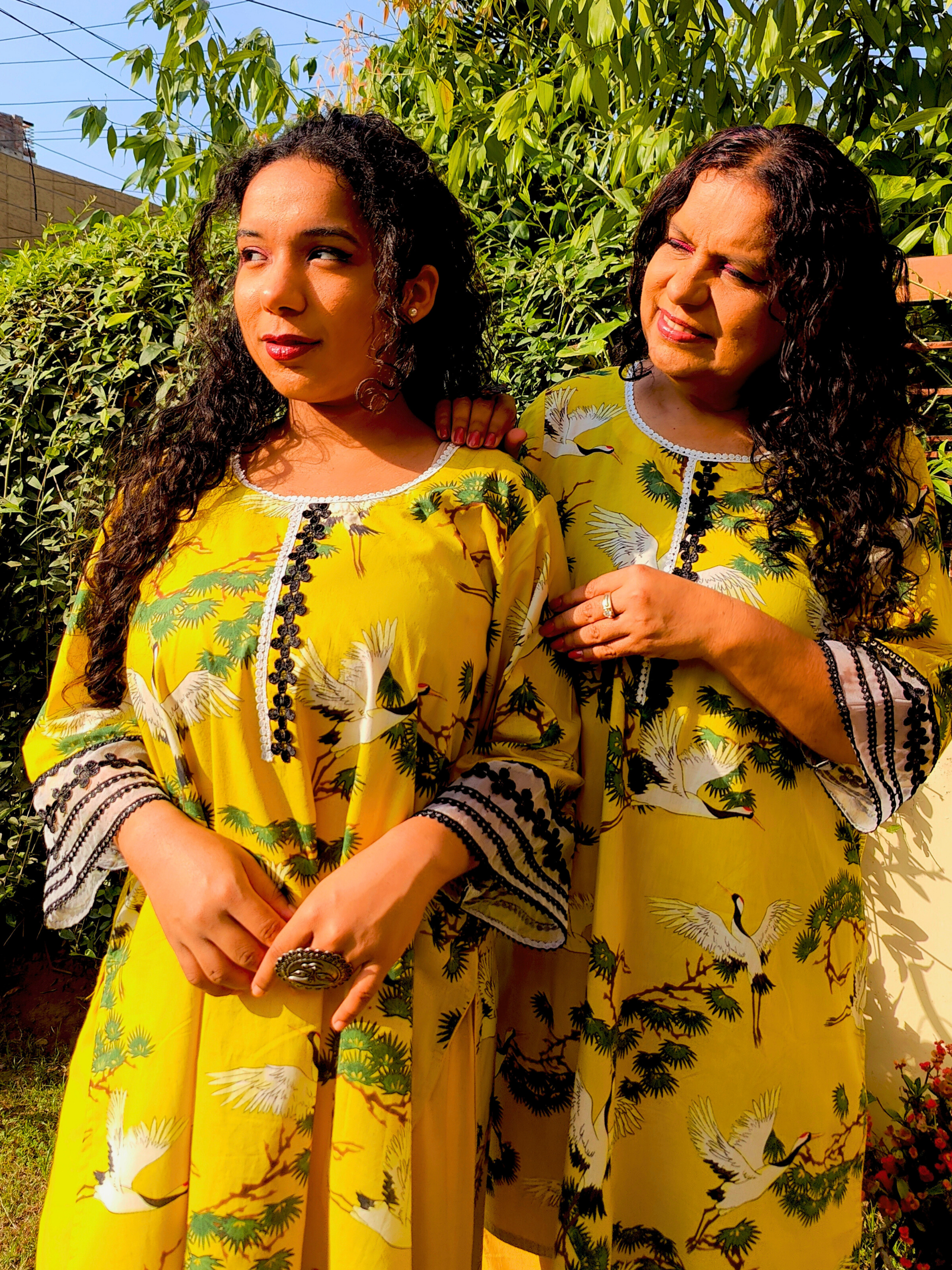 Yellow Digital Printed Cotton Lace Stitched Co-Ord Set