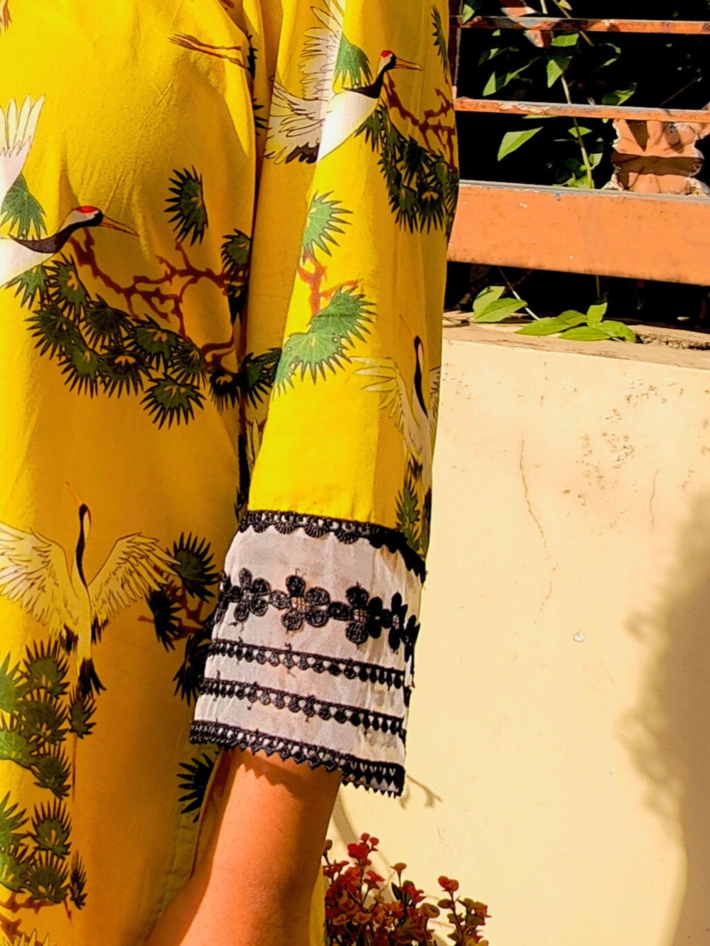 Yellow Digital Printed Cotton Lace Stitched Co-Ord Set