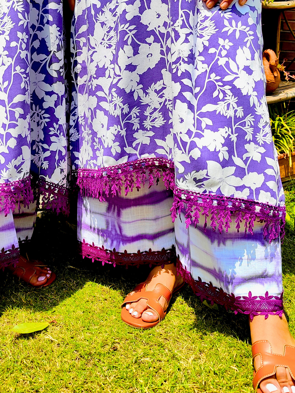 Purple and White Digital Printed Cotton Stitched Co-Ord Set