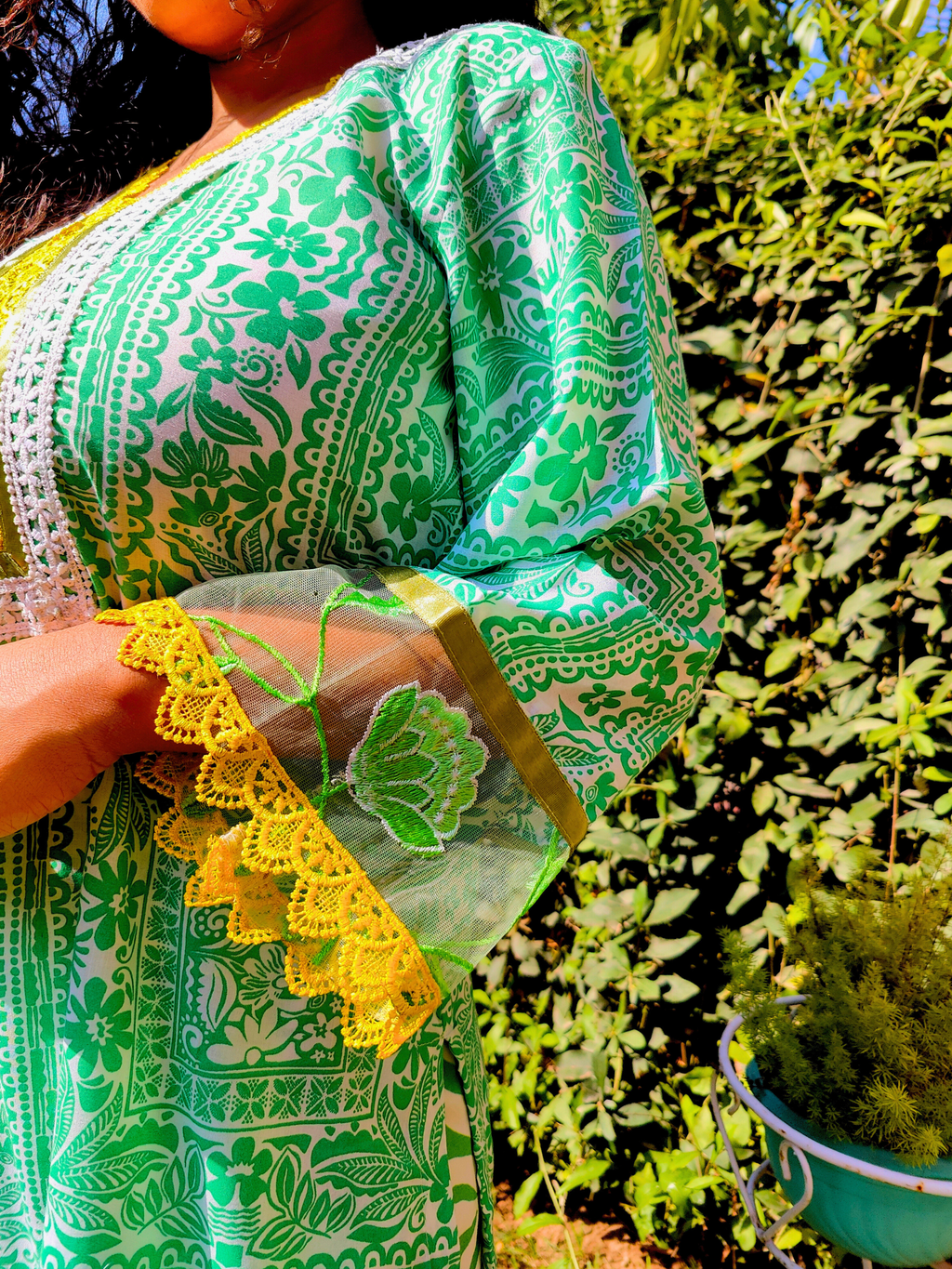 Green Floral Lace Cotton Stitched Co-Ord Set