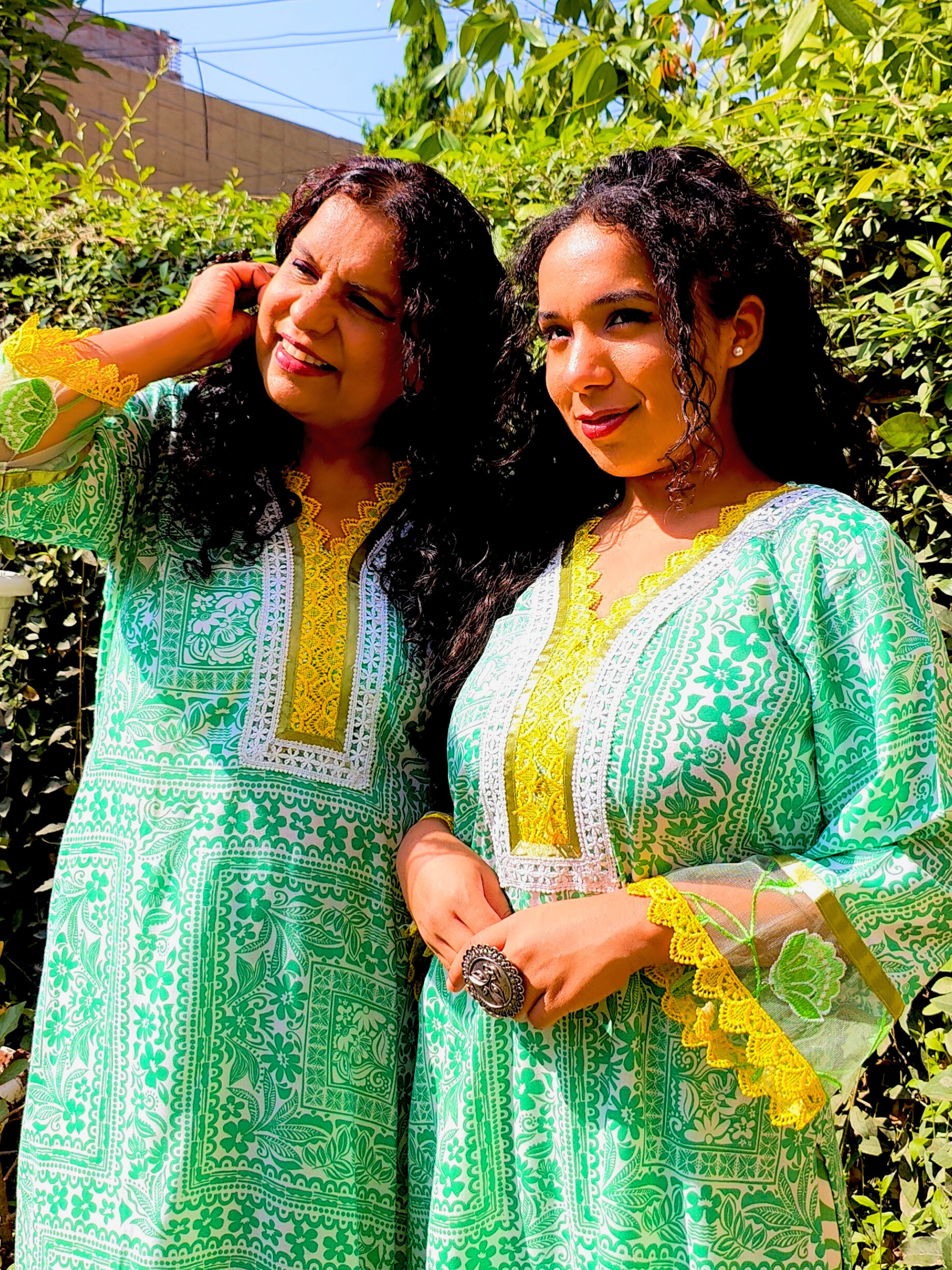 Green Floral Lace Cotton Stitched Co-Ord Set