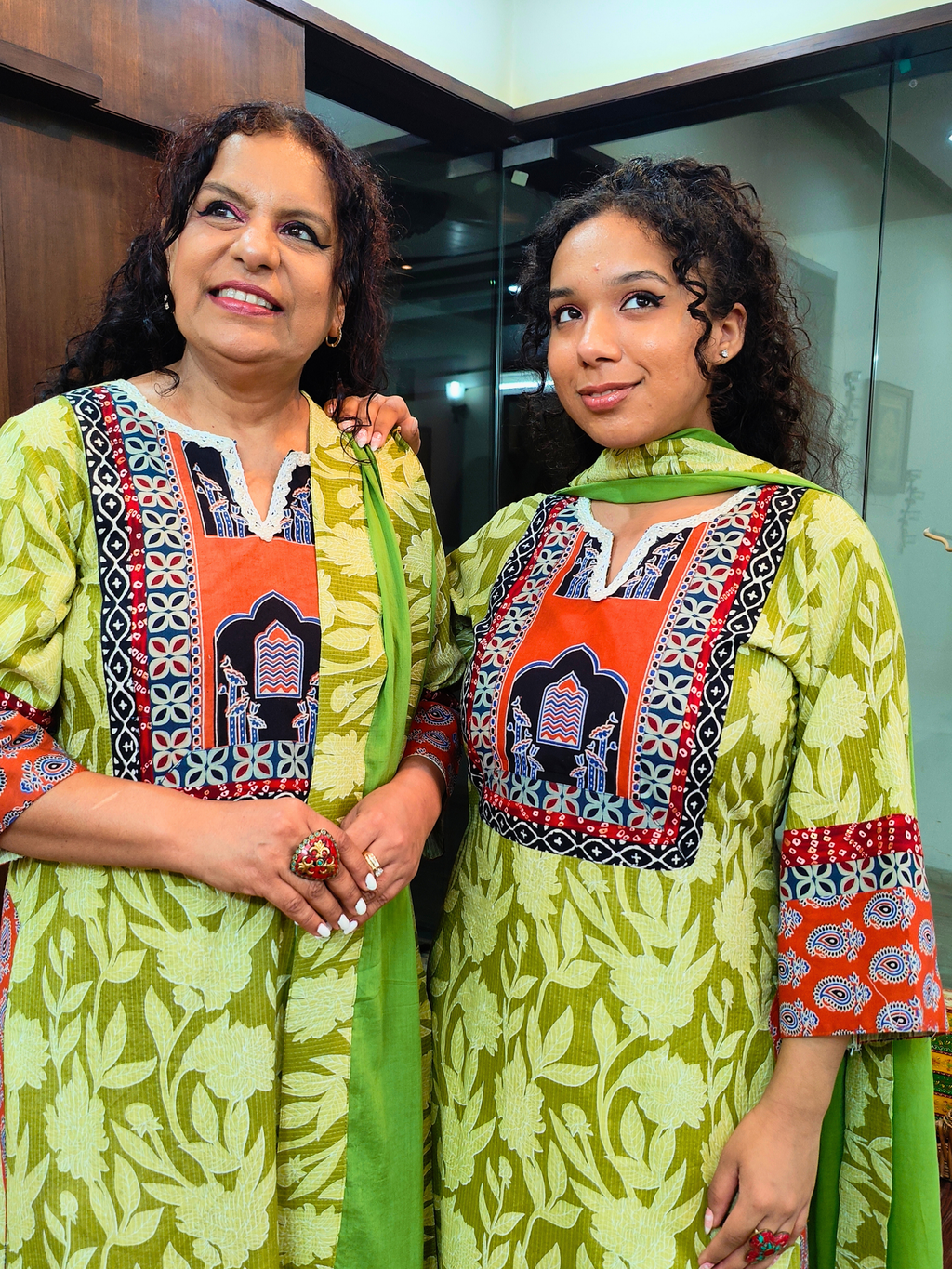 Green Handblock Kalamkari Cotton Stitched Suit Set