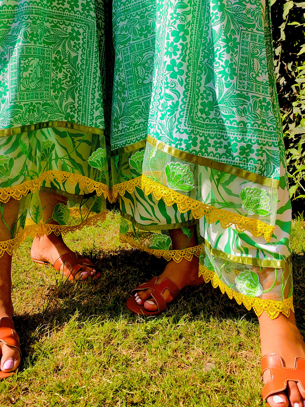 Green Floral Lace Cotton Stitched Co-Ord Set