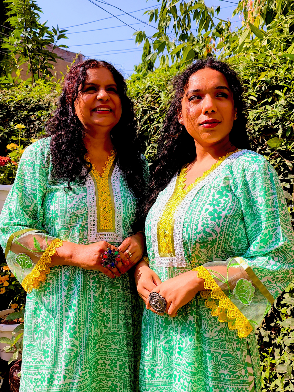 Green Floral Lace Cotton Stitched Co-Ord Set