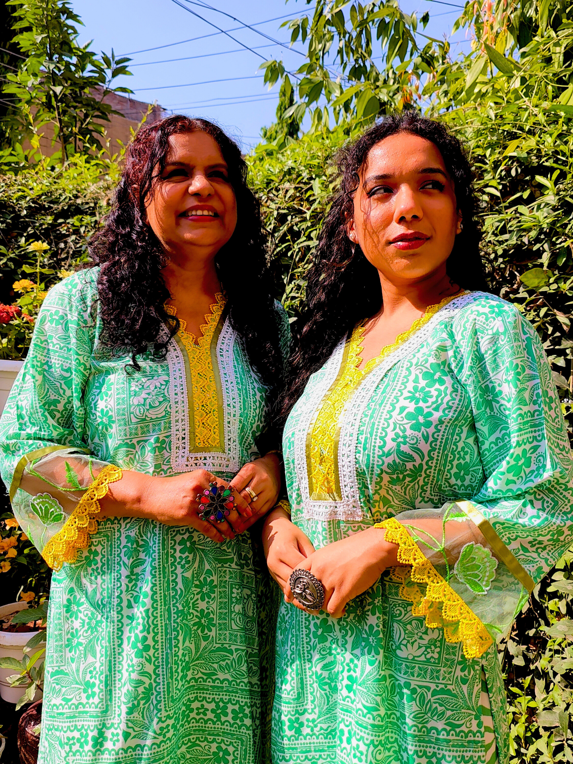 Green Floral Lace Cotton Stitched Co-Ord Set