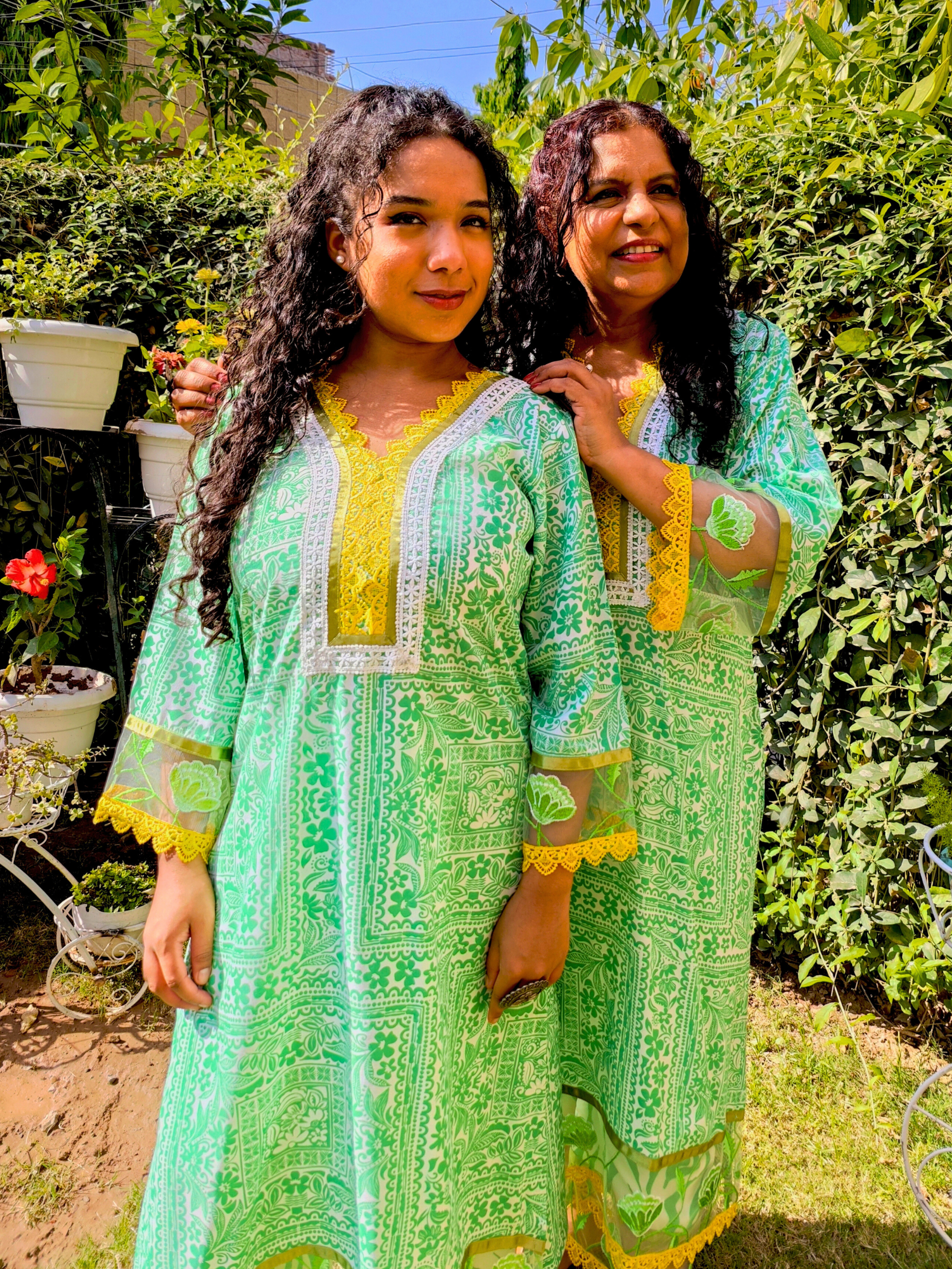 Green Floral Lace Cotton Stitched Co-Ord Set