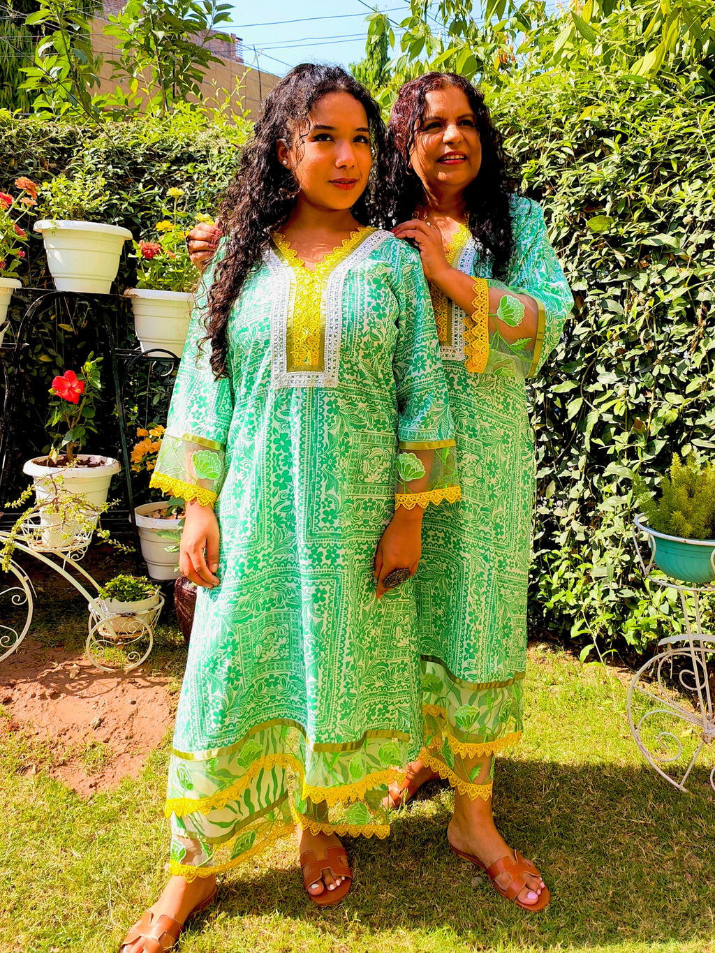 Green Floral Lace Cotton Stitched Co-Ord Set