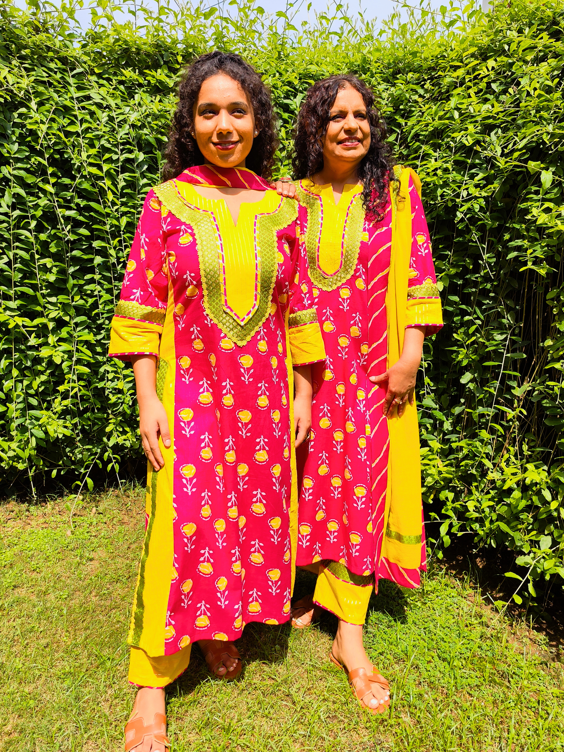 Magenta Digital Printed Cotton Stitched Suit Set