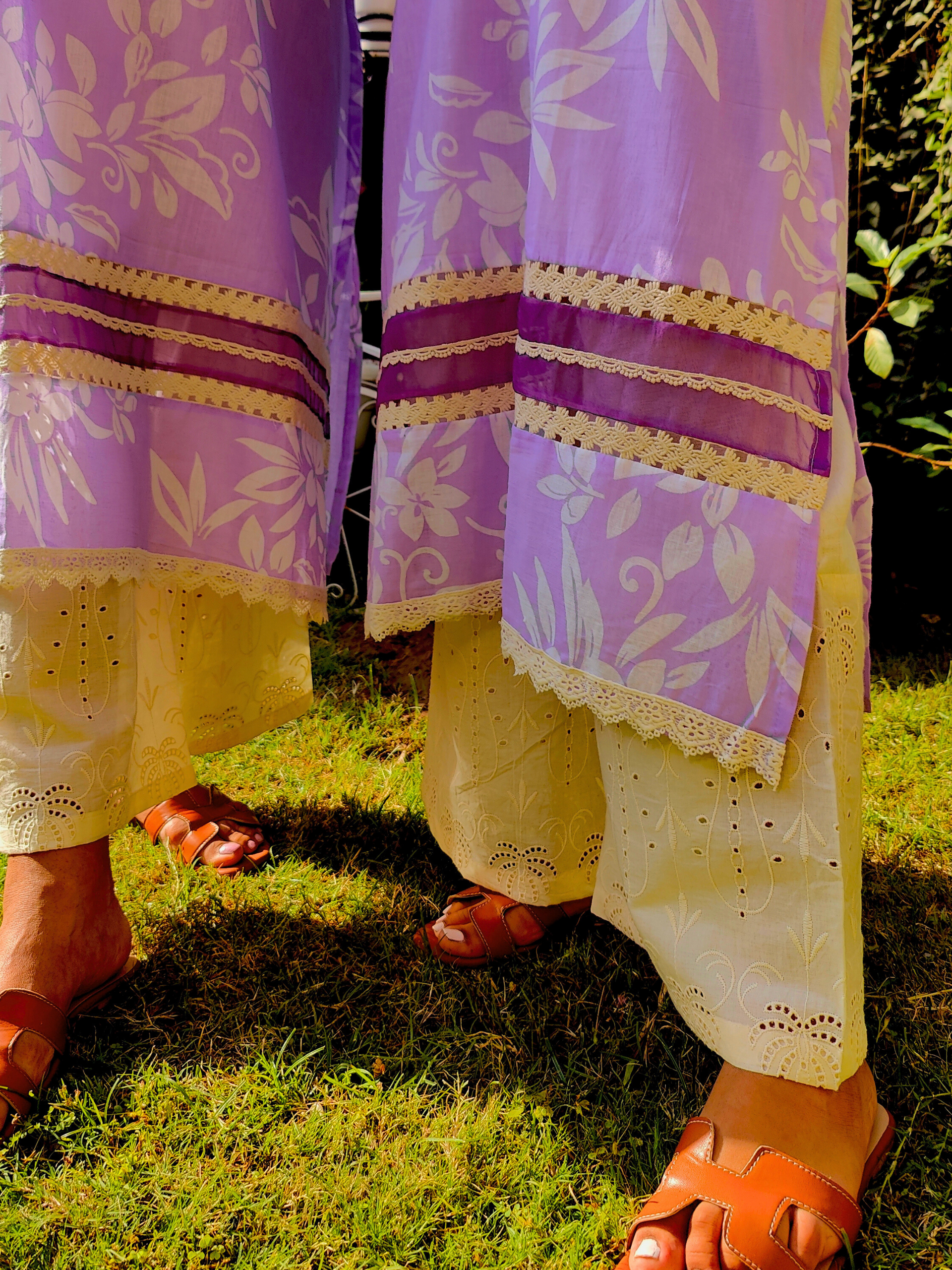 Purple Lilac Handblock Cotton Stitched Co-Ord Set