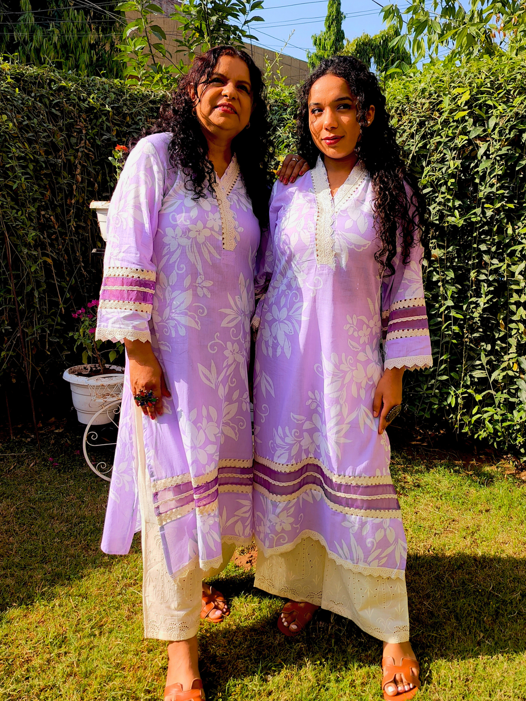 Purple Lilac Handblock Cotton Stitched Co-Ord Set