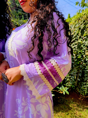 Purple Lilac Handblock Cotton Stitched Co-Ord Set