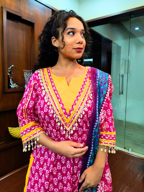 Magenta Digital Printed Silver Gota Cotton Stitched Suit Set