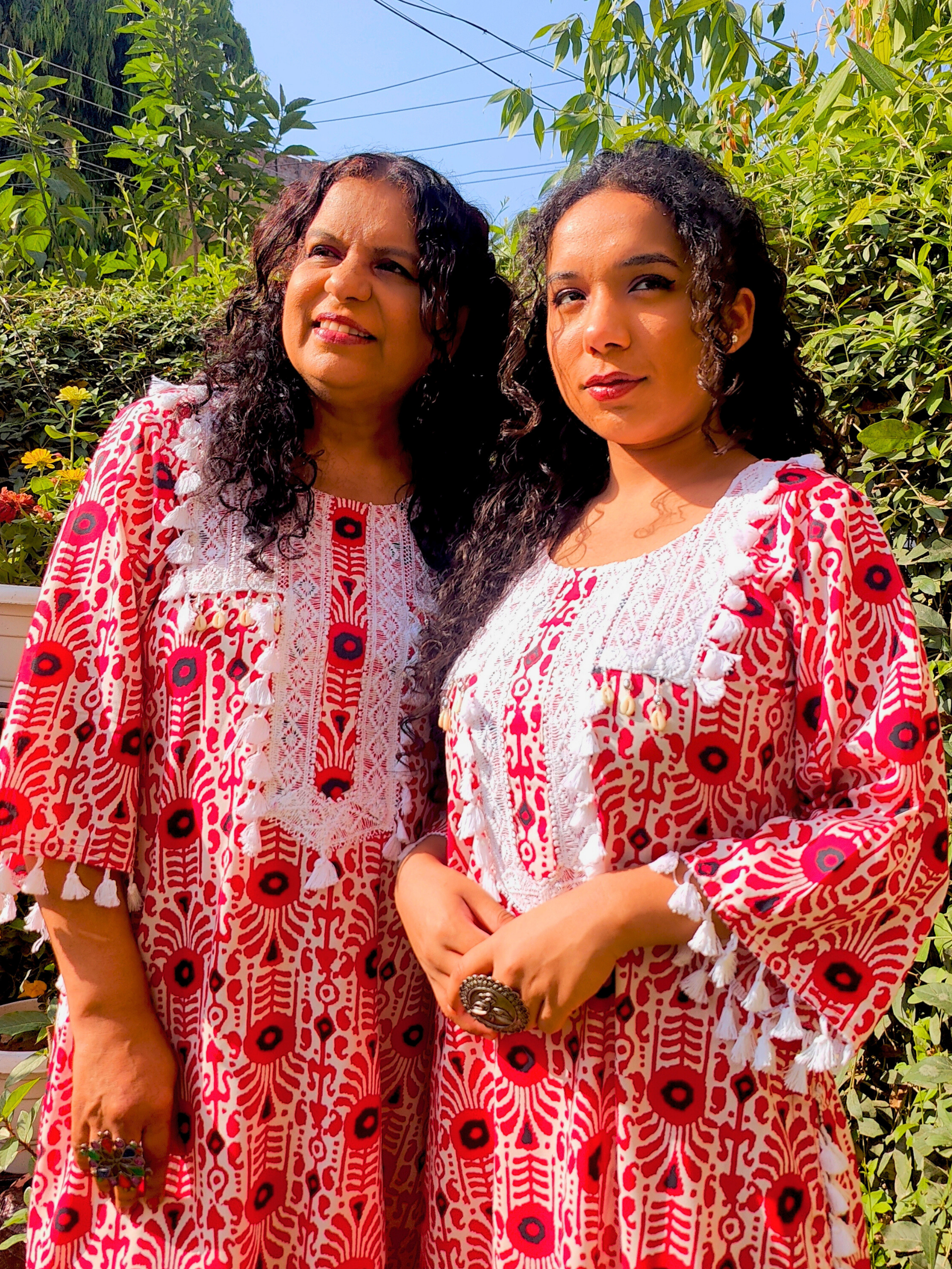 Red and White Tassels Lace Cotton Stitched Co-Ord Set