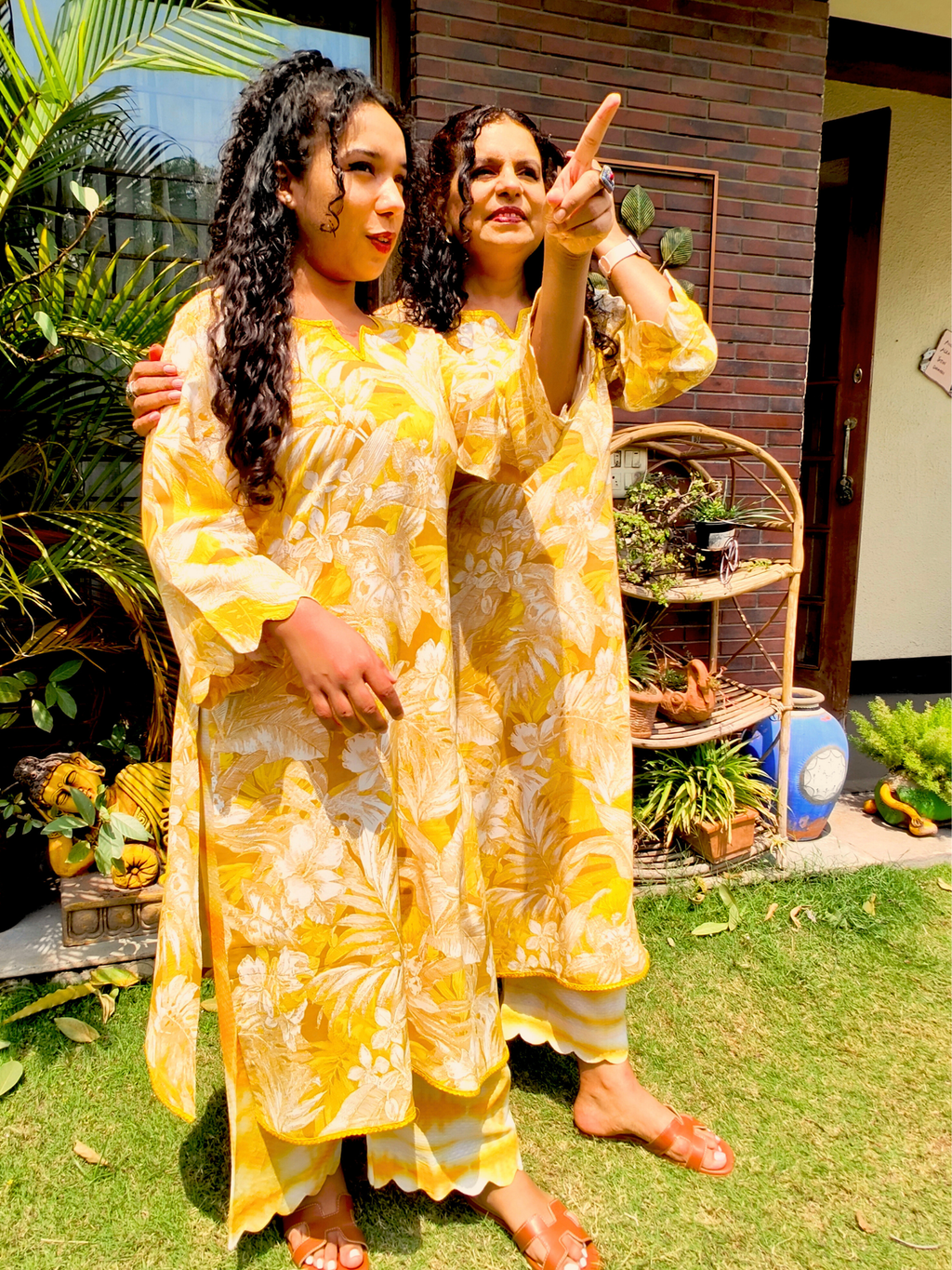 Yellow Digital Printed Cotton Yellow Lace Stitched Co-Ord Set