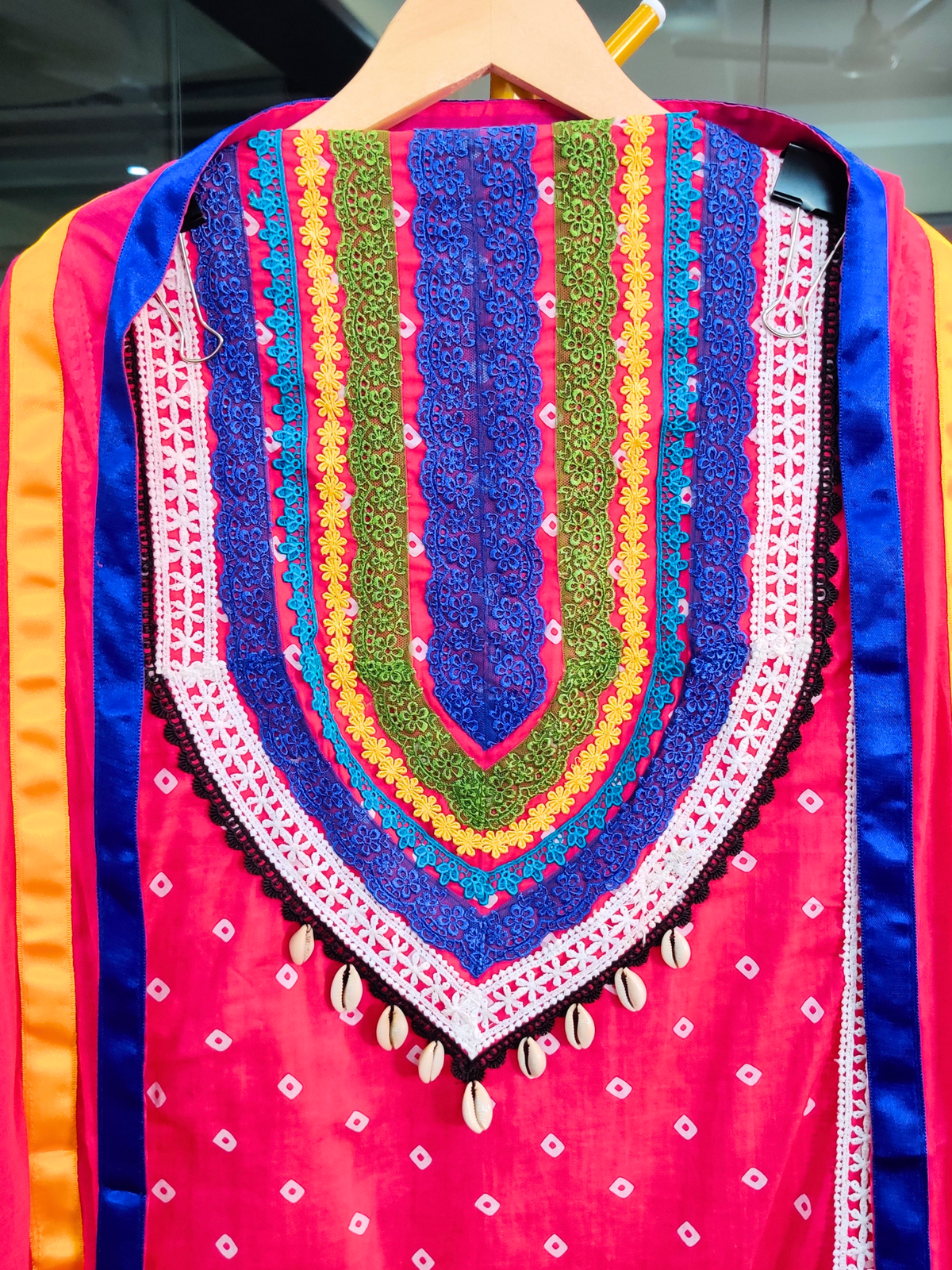 Magenta Bandhej Cotton Unstitched Dress Material Kurta Set for Occasion